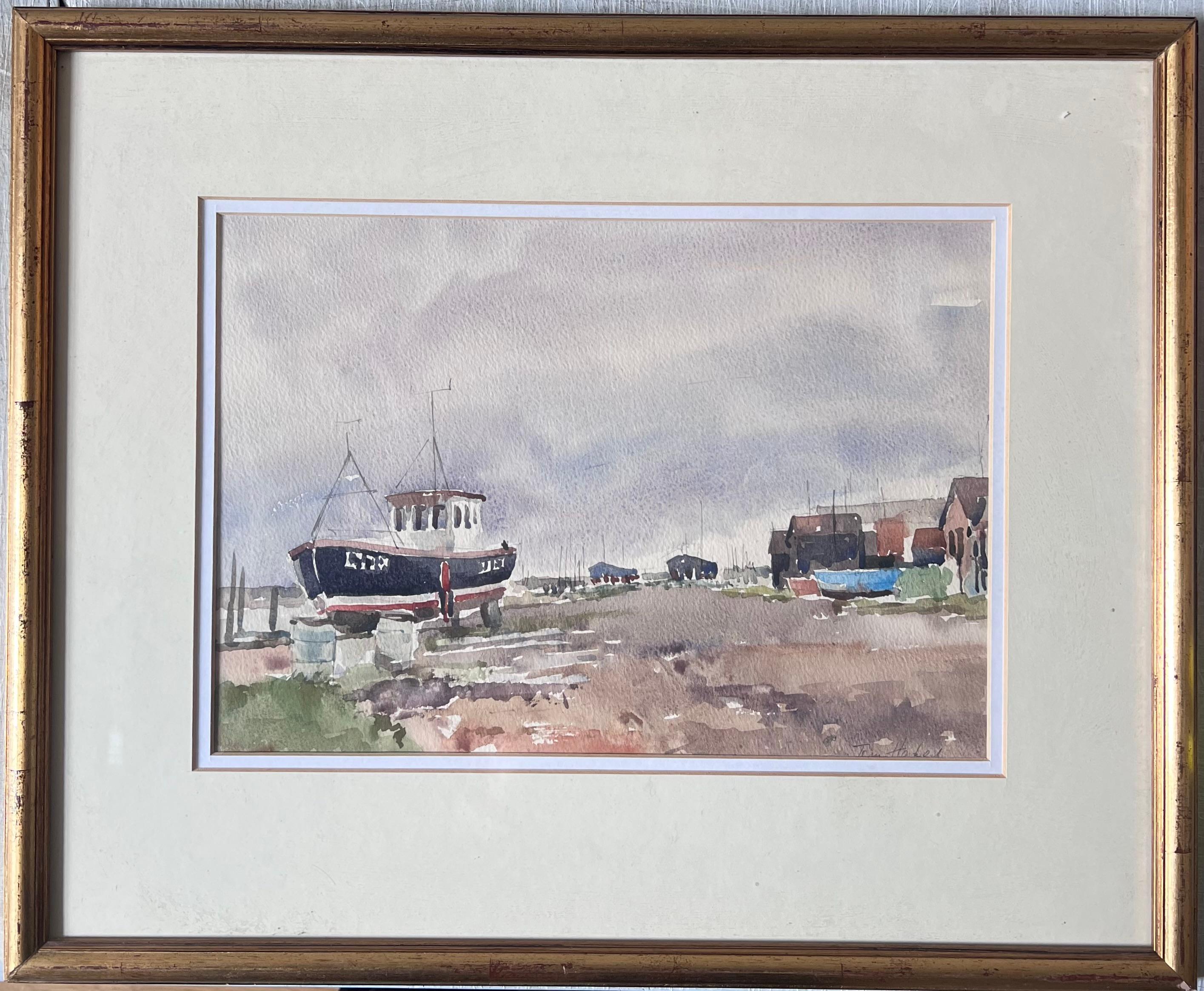 Fishing Boats Pulled up on Dry Land Beside a Rough Coastal Track Watercolour - Art by Anthony Herbert