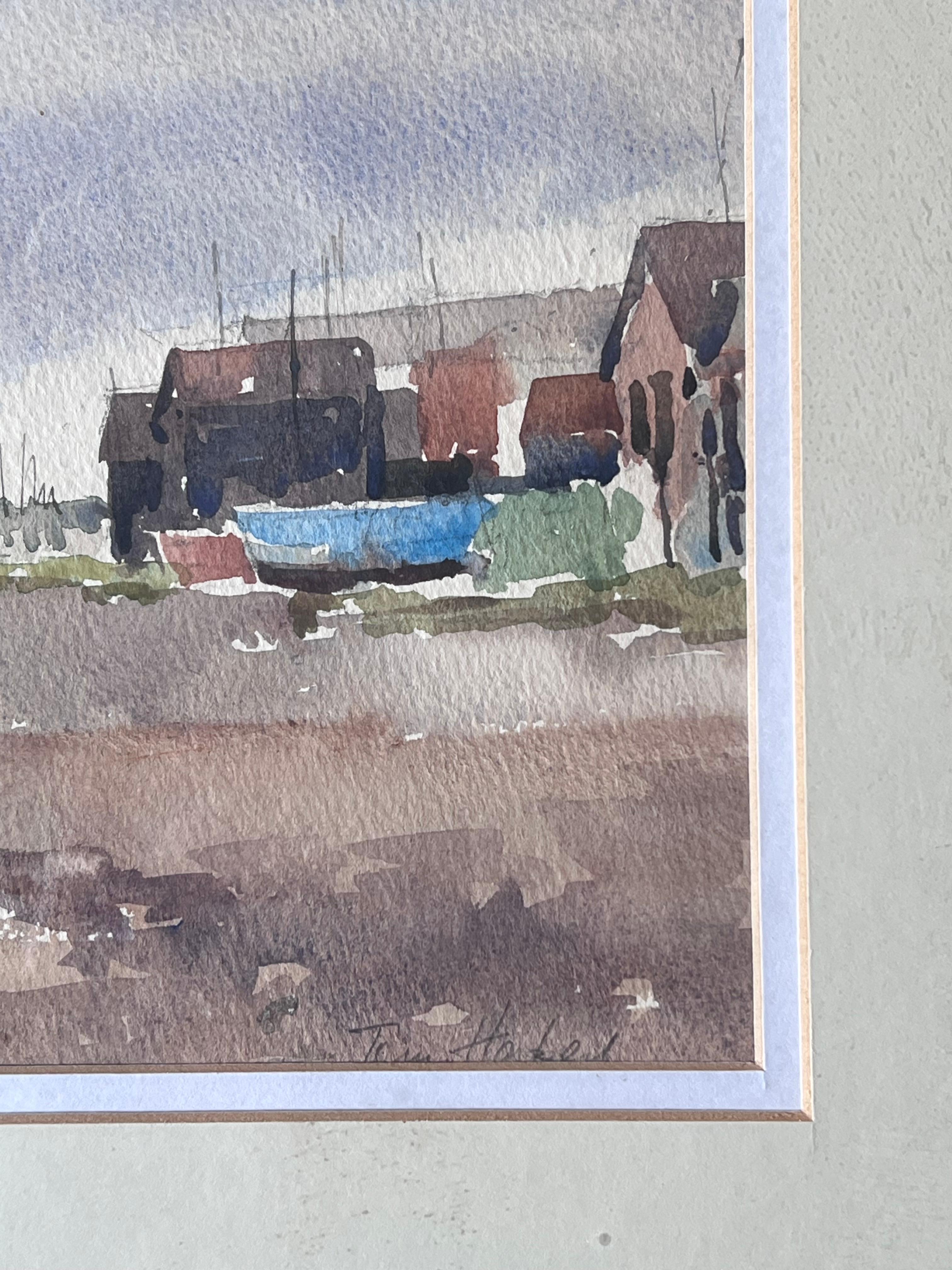 Fishing Boats Pulled up on Dry Land Beside a Rough Coastal Track Watercolour - Impressionist Art by Anthony Herbert