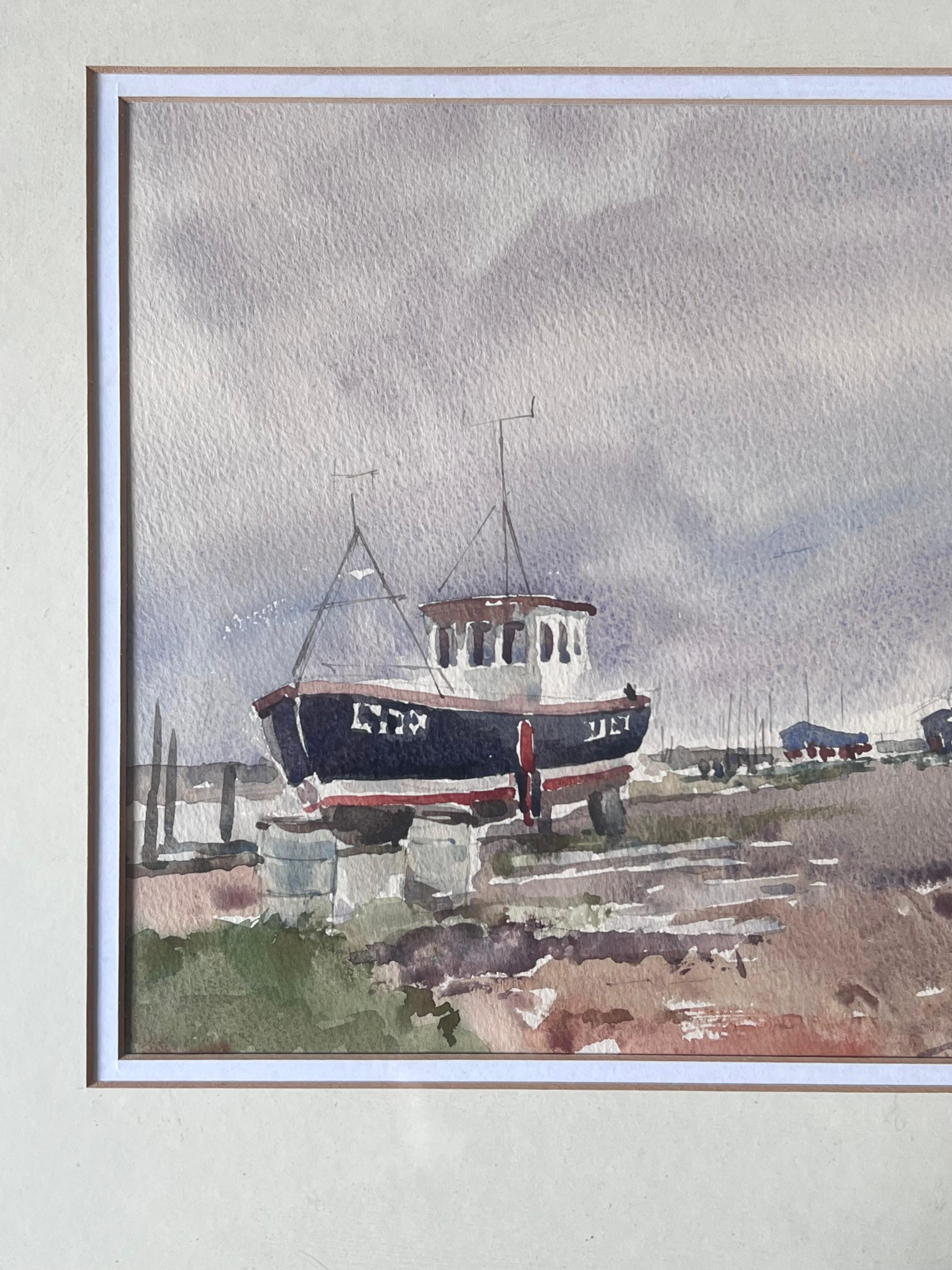 Fishing Boats Pulled up on Dry Land Beside a Rough Coastal Track Watercolour For Sale 1