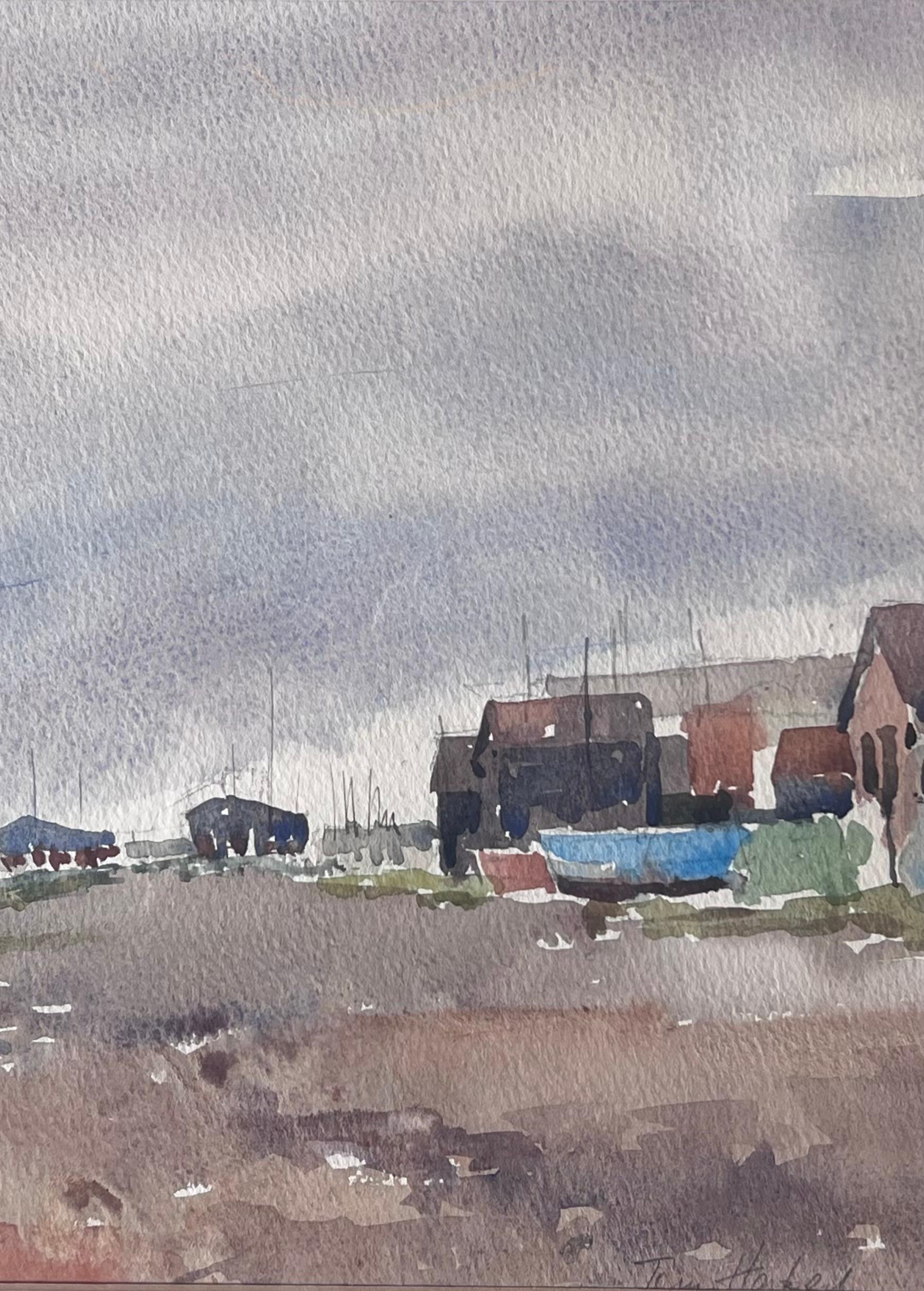Fishing Boats Pulled up on Dry Land Beside a Rough Coastal Track Watercolour For Sale 2