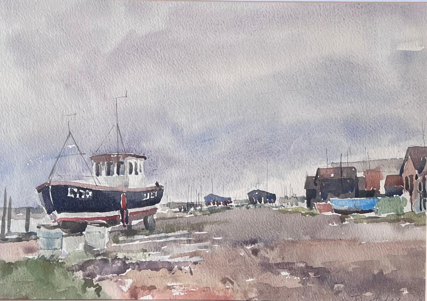 Fishing Boats Pulled up on Dry Land Beside a Rough Coastal Track Watercolour For Sale 3