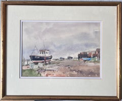 Fishing Boats Pulled up on Dry Land Beside a Rough Coastal Track Watercolour