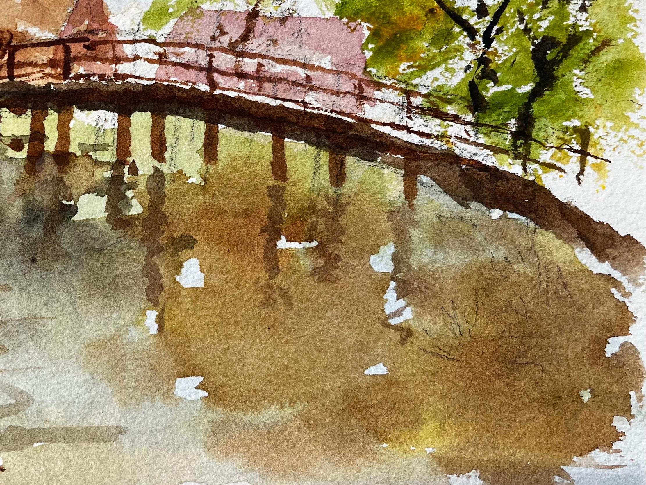 Flatford Mill Footbridge with Reflections and Thatched Cottages Suffolk For Sale 1