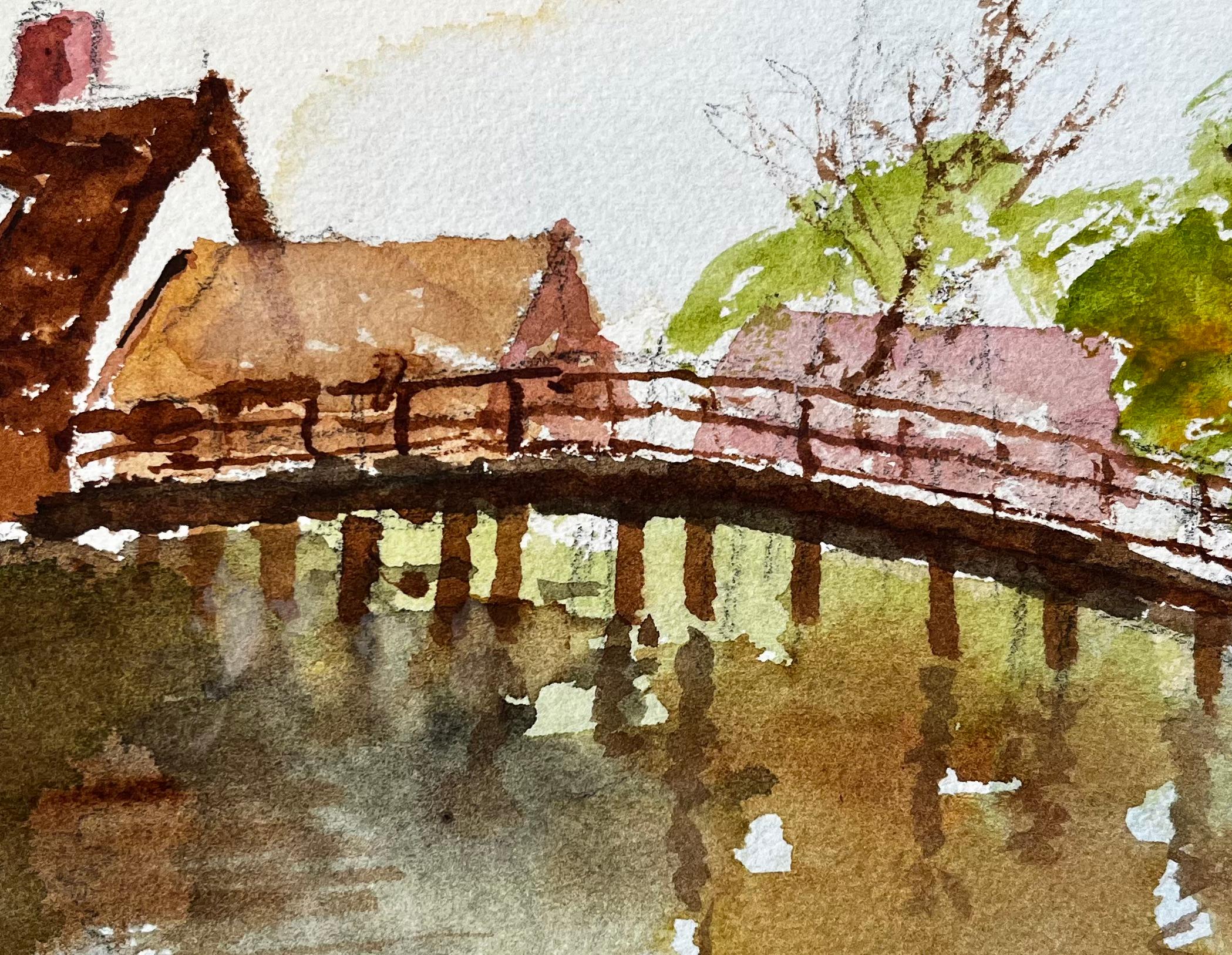 Flatford Mill Footbridge with Reflections and Thatched Cottages Suffolk For Sale 2