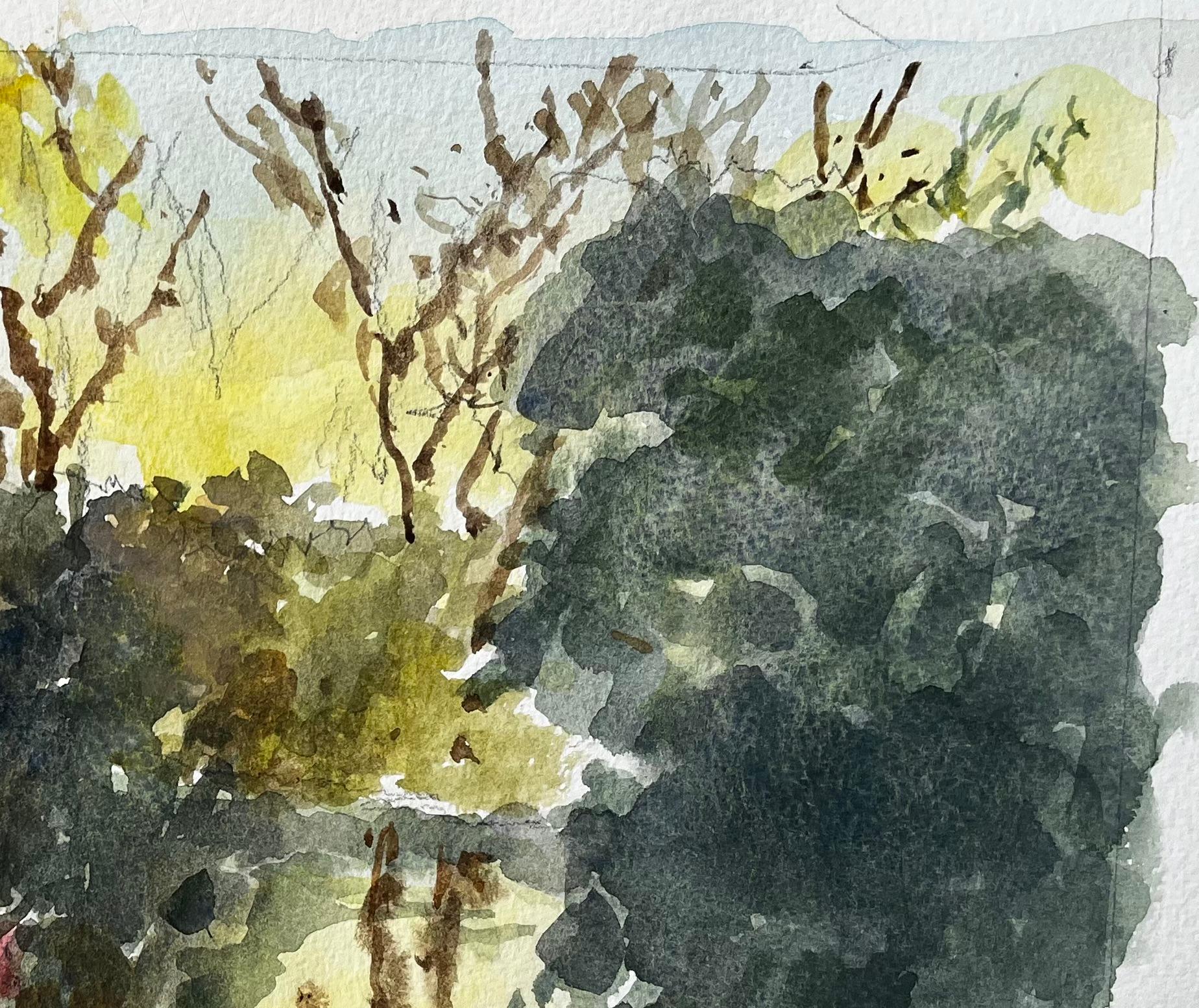 Titel: Flatford Mill Suffolk Landschaft mit Figuren und reetgedecktem Cottage Aquarell
Von Tony Herbert (1927-2024)
Verso beschriftet: 