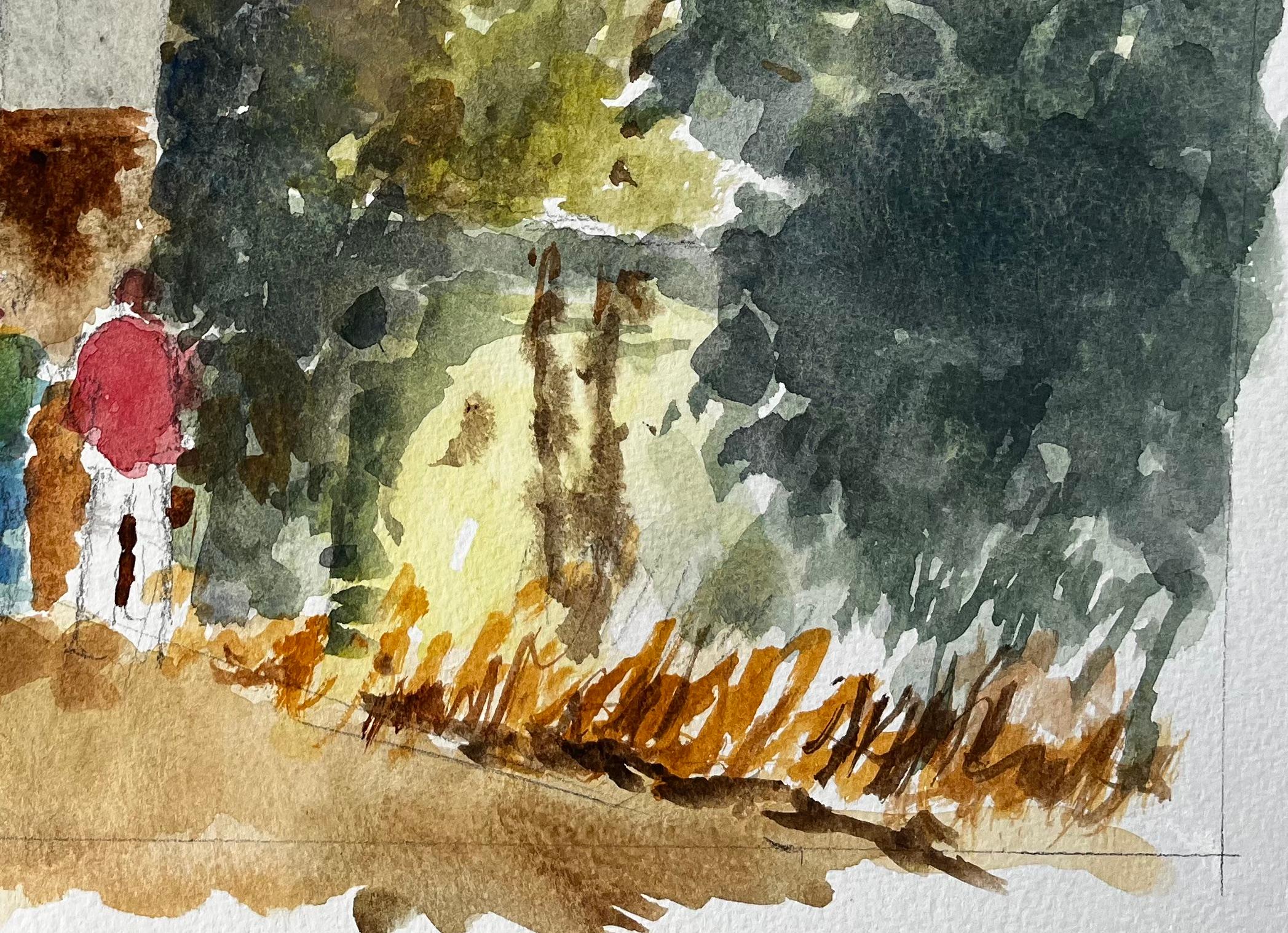 Flatford Mill Suffolk Landschaft mit Figuren und strohgedecktem Cottage Aquarell im Angebot 2