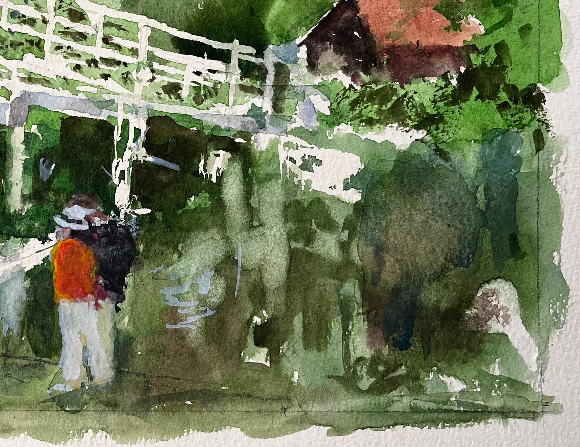 Titel: Flatford Mill Suffolk Weißer Steg und Figuren in Sommerlandschaft
Von Tony Herbert (1927-2024)
Verso beschriftet: 