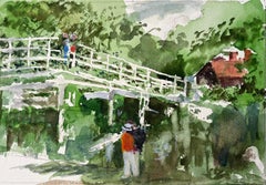 Flatford Mill Suffolk Passerelle blanche et personnages dans un paysage d'été
