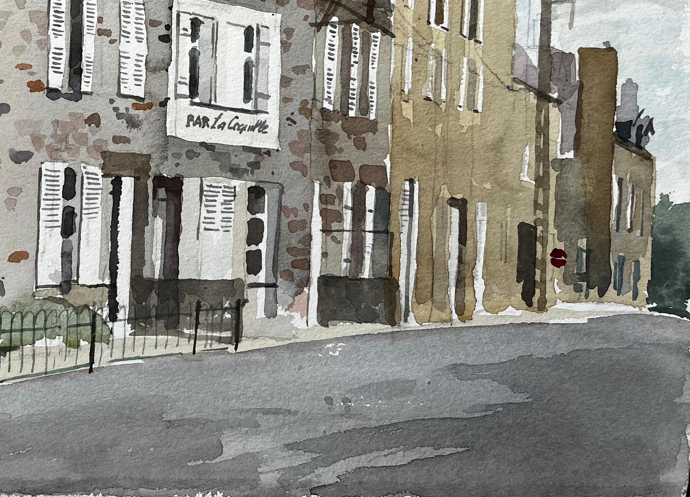 Titel: Französische Straßenszene mit Bar La Coquille Stadthaus im normannischen Stil Aquarell
Von Tony Herbert (1927-2024)
Medium: Aquarell auf Papier, ungerahmt
Größe: 11,25 Zoll (Höhe) x 15 Zoll (Breite)
Zustand: gut, einige altersbedingte