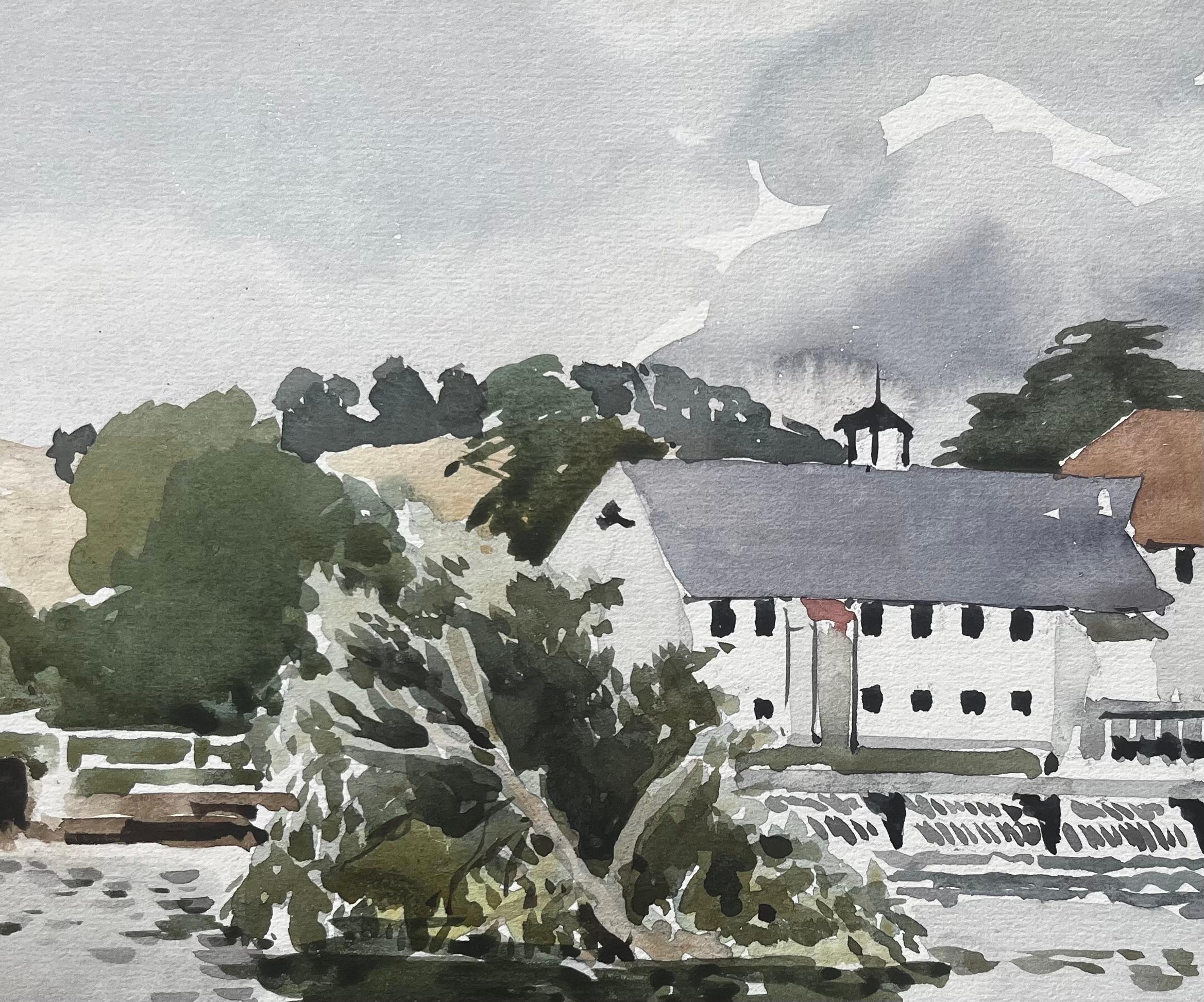 George Adams Schleuse an der Themse Aquarell von Mühlengebäude und Schleuse im Angebot 2