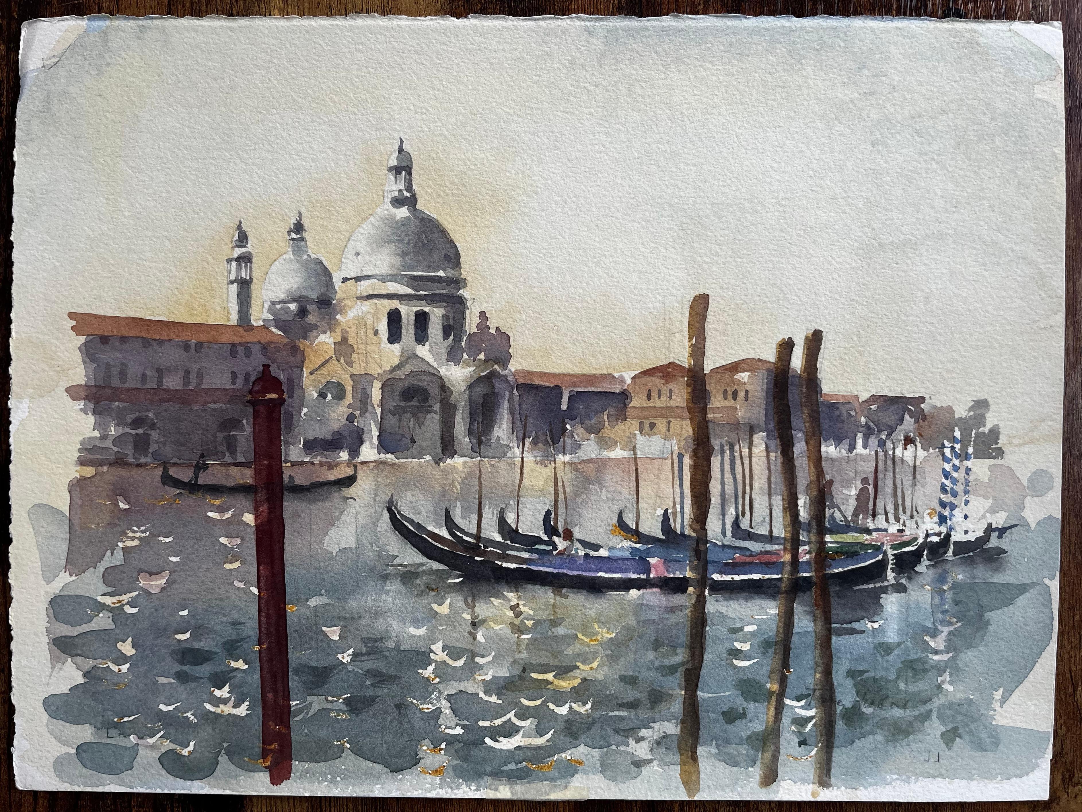 Gondolas on the Grand Canal with Santa Maria della Salute Venice - Art by Anthony Herbert
