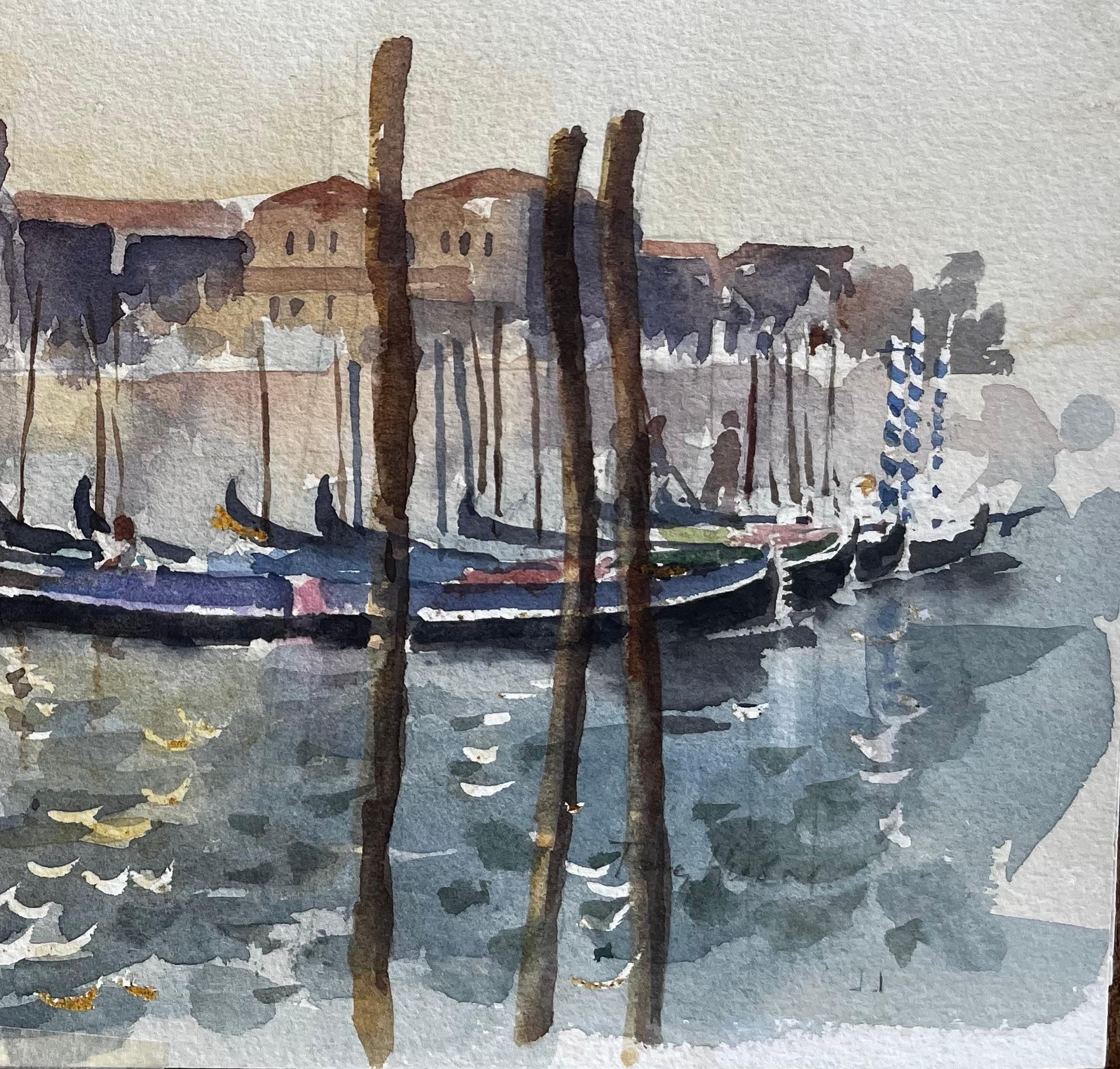 Title: Gondolas on the Grand Canal with Santa Maria della Salute Venice
By Tony Herbert (1927-2024)
Signed: Bottom right corner
Medium: Watercolor on paper, unframed
Size: 11.25 inches (height) x 15 inches (width)
Condition: good, will some signs on