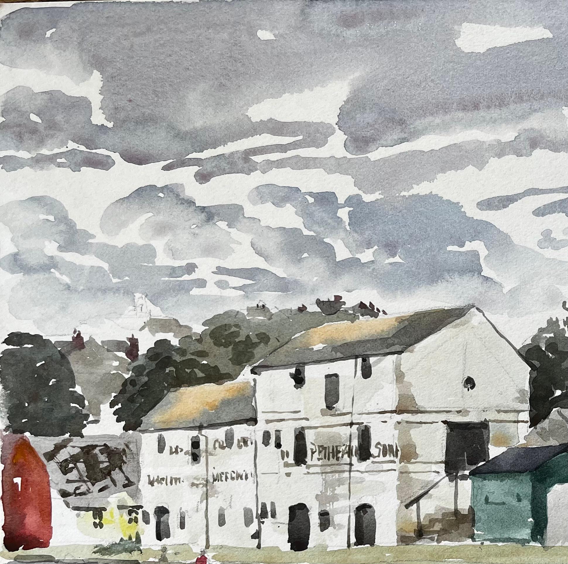 Magazzini storici del canale e riflessi nel canale di Bude in Cornovaglia 1978 - Art Impressionismo di Anthony Herbert