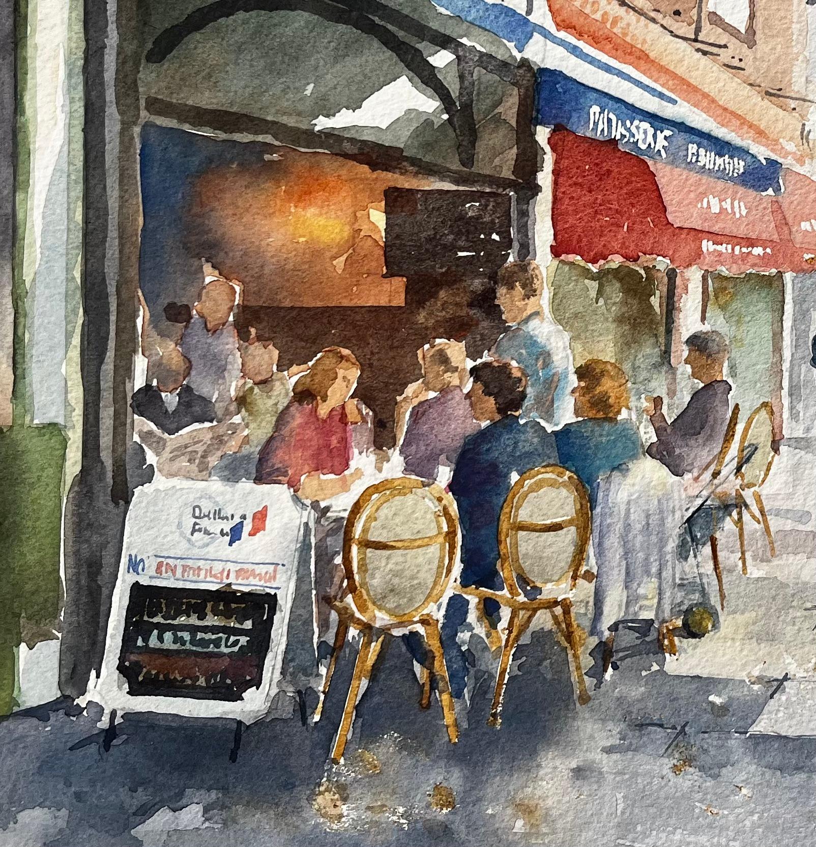 London Café Scene Delice de France with Diners and Red Awnings Street Study For Sale 3