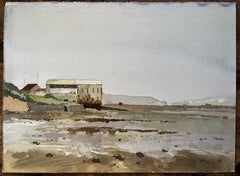 Low Tide Coastal Scene Appledore Harbour Devon Watercolour Landscape 1987