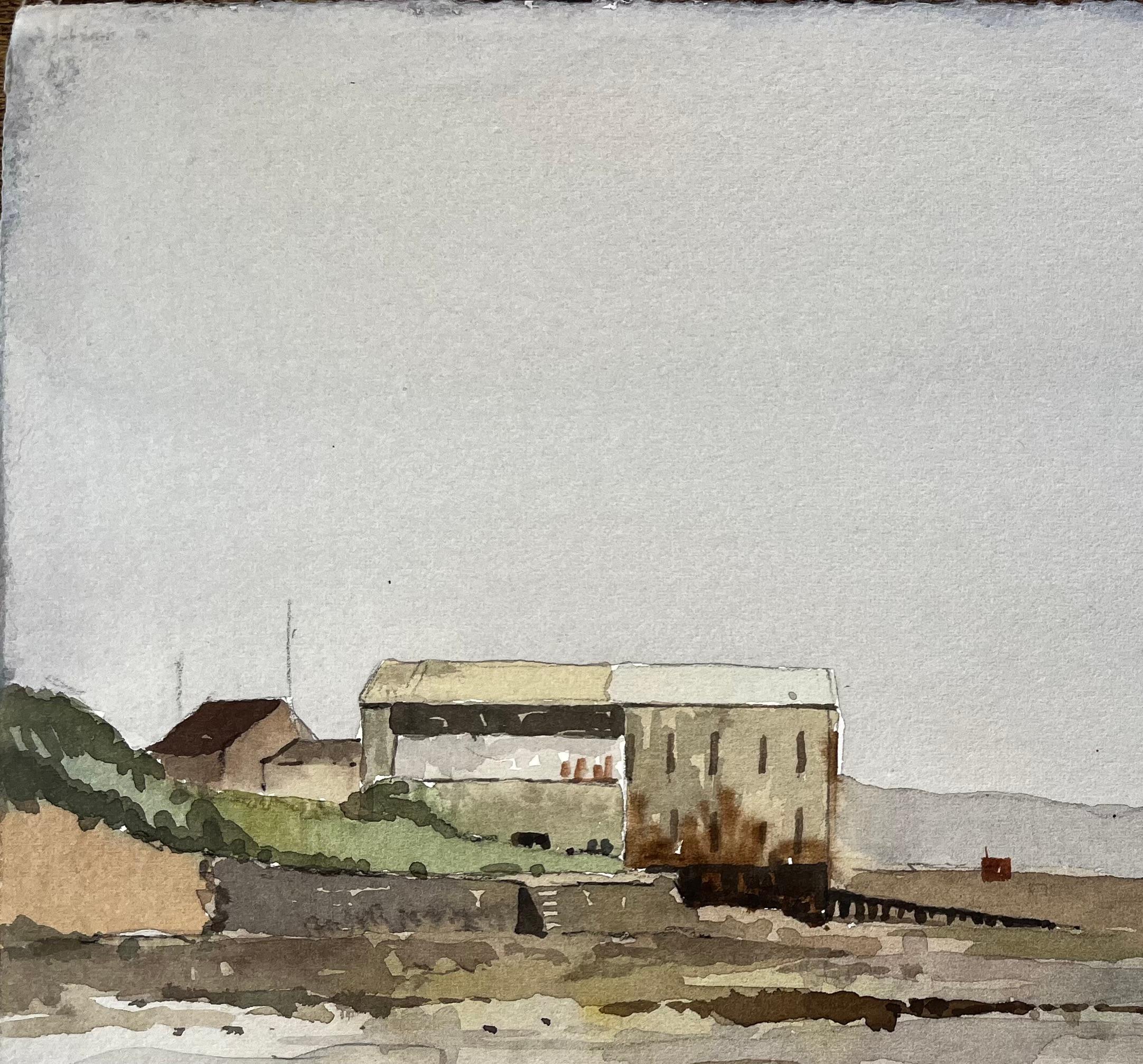 Low Tide Coastal Scene Appledore Harbour Devon Watercolour Landscape 1987 - Impressionist Painting by Anthony Herbert