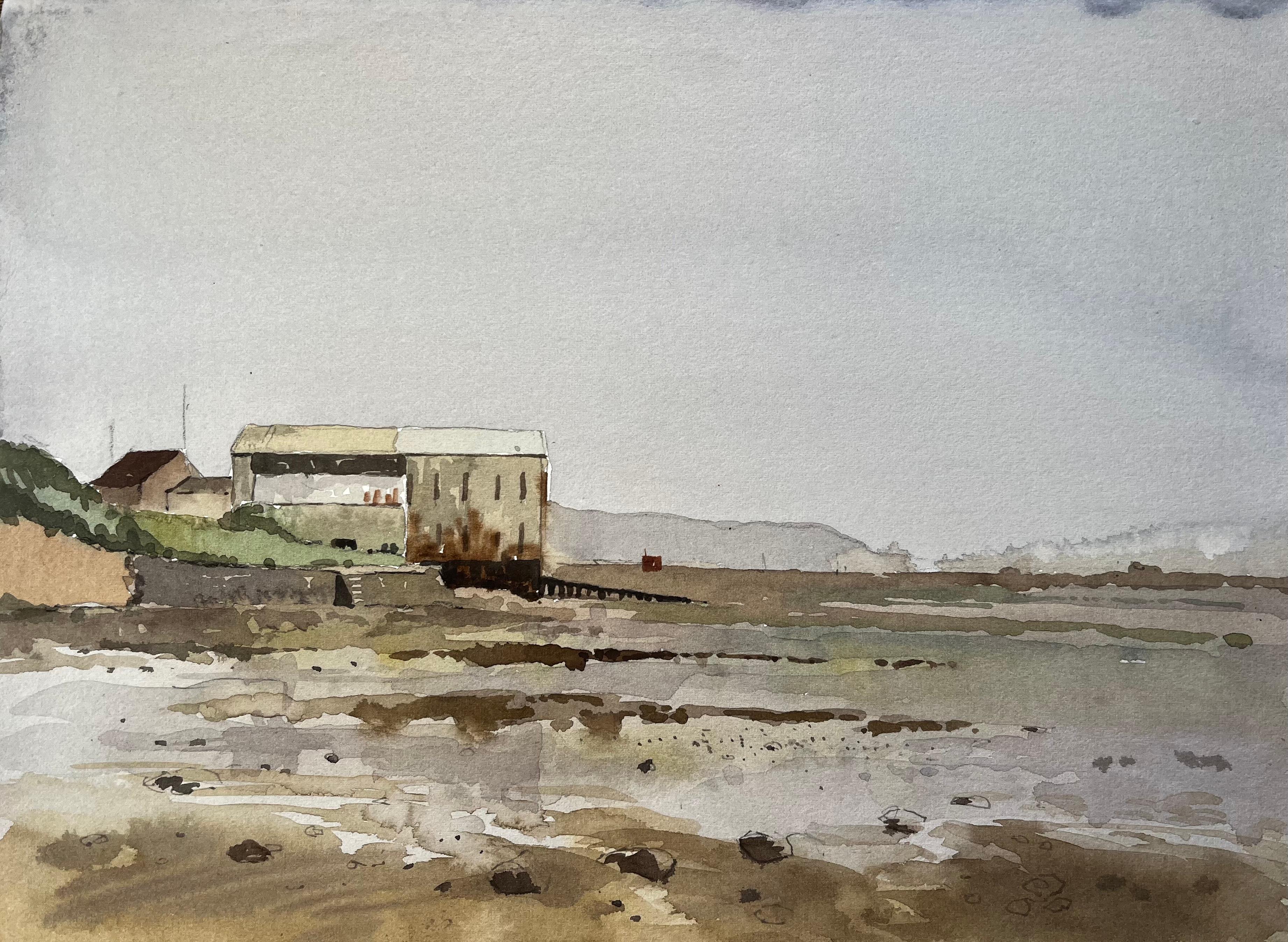 Anthony Herbert Landscape Painting - Low Tide Coastal Scene Appledore Harbour Devon Watercolour Landscape 1987