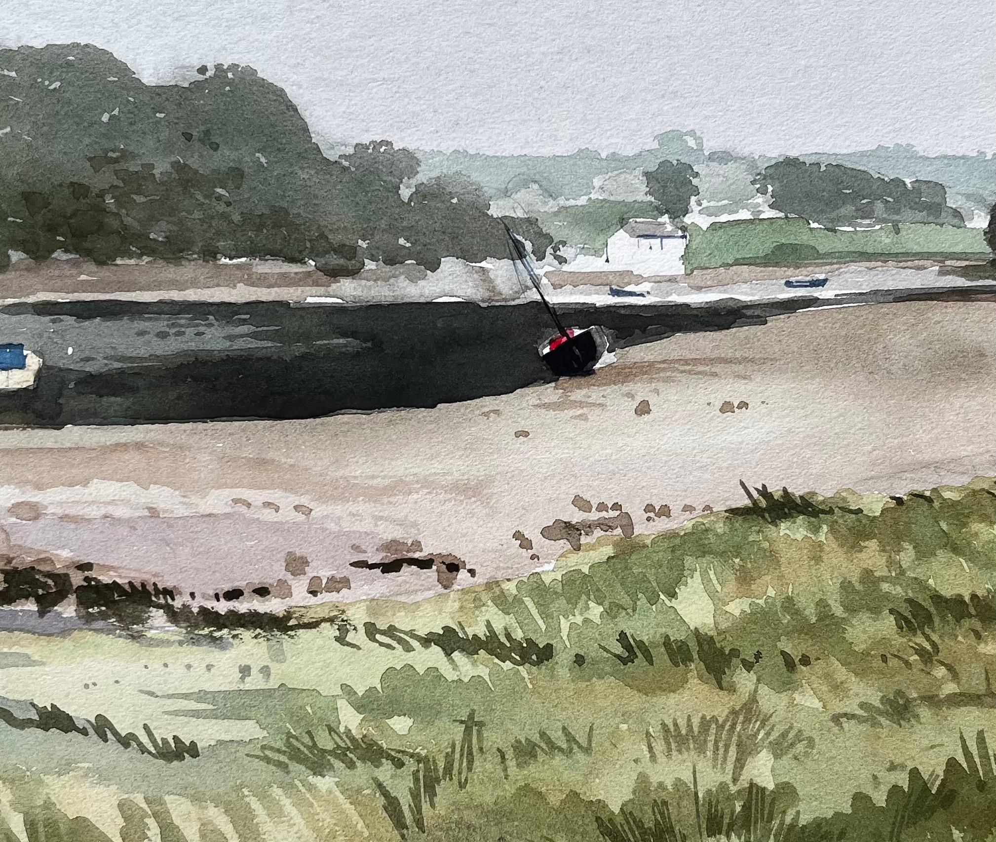 Scène d'estuaire à marée basse avec bateaux et bancs de sable Wales and Wales 1971 en vente 2