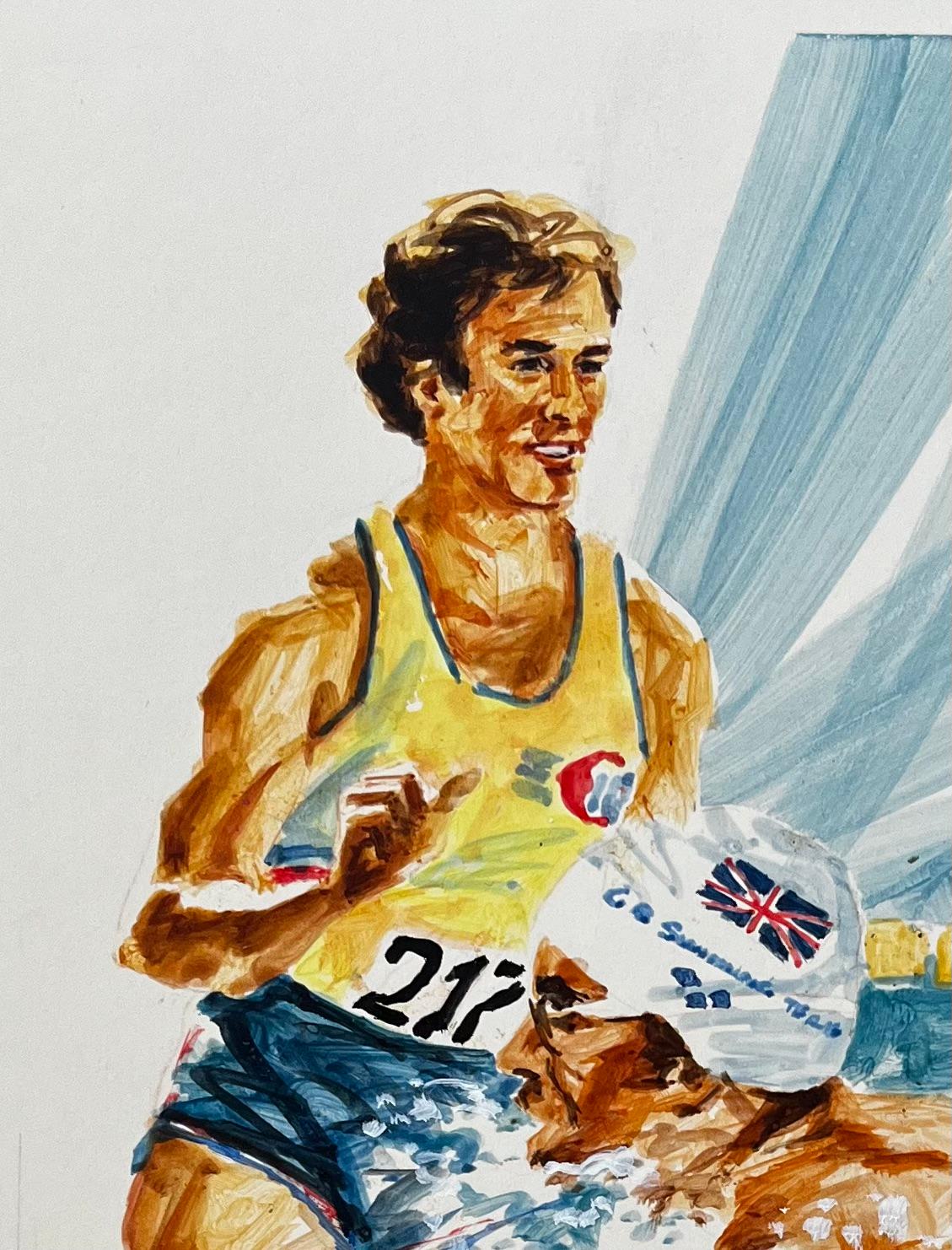 Illustration sportive originale représentant des athlètes olympiques en action et une nageuse britannique - Impressionnisme Painting par Anthony Herbert