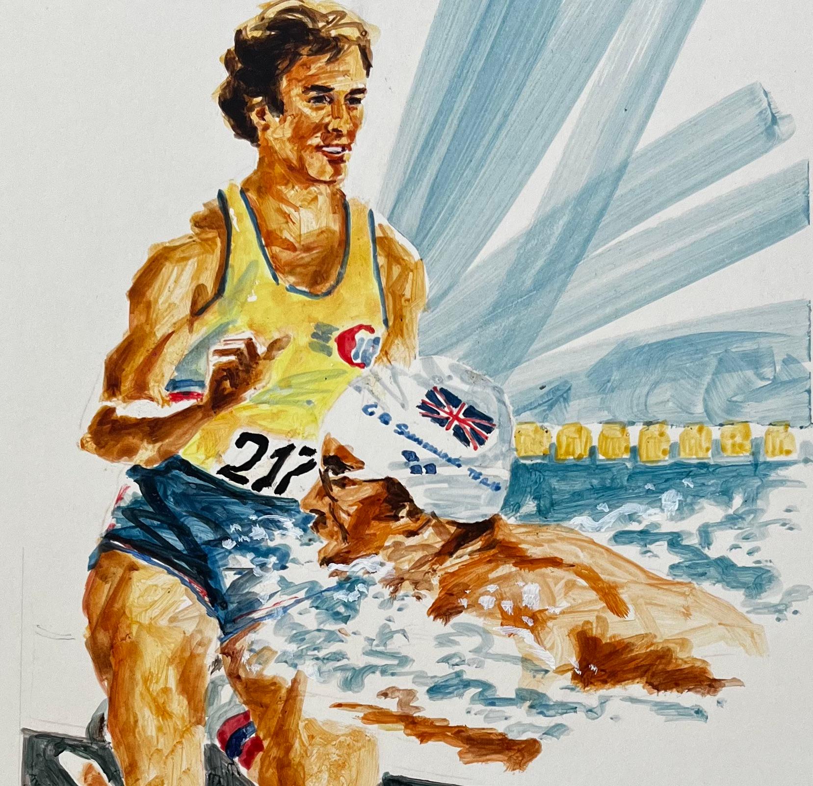 Illustration sportive originale représentant des athlètes olympiques en action et une nageuse britannique en vente 2