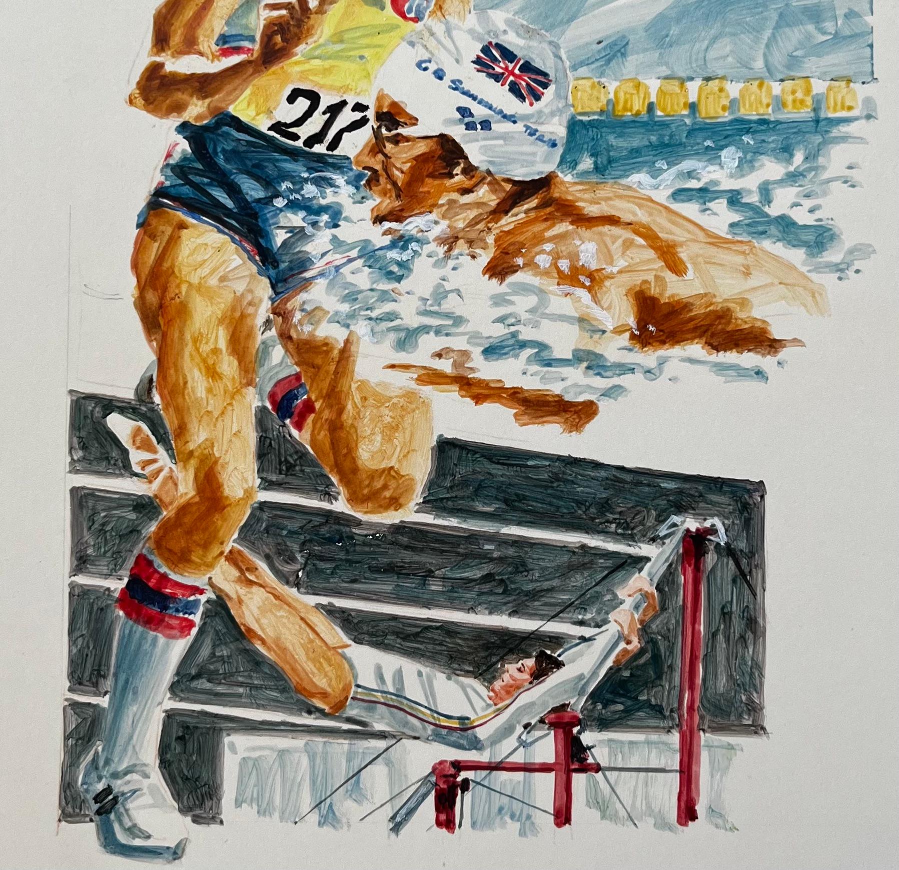 Illustration sportive originale représentant des athlètes olympiques en action et une nageuse britannique en vente 3