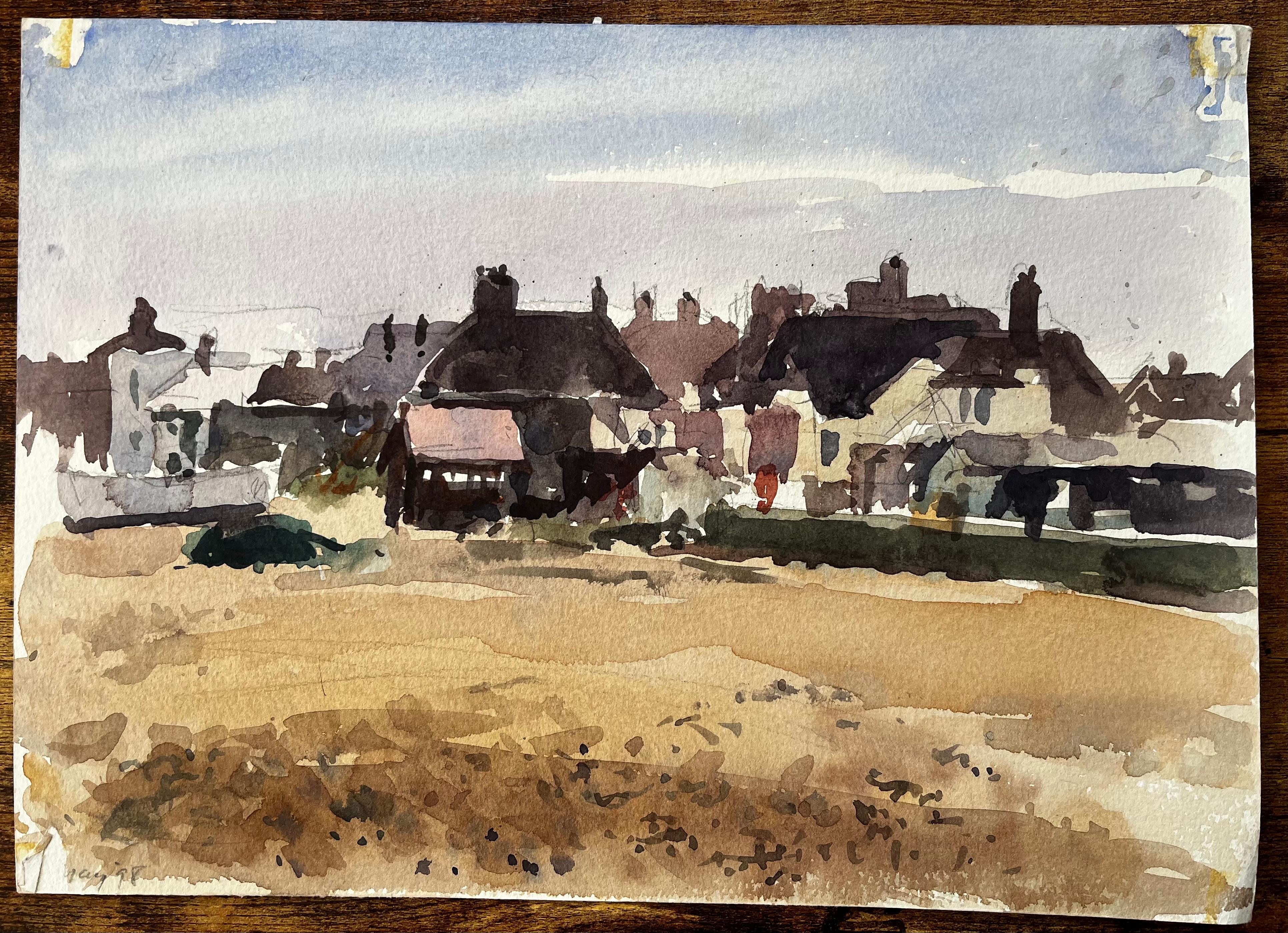 Original-Aquarell Aldeburgh Fischereikai Szene mit Hummer Töpfe und Markt im Angebot 3