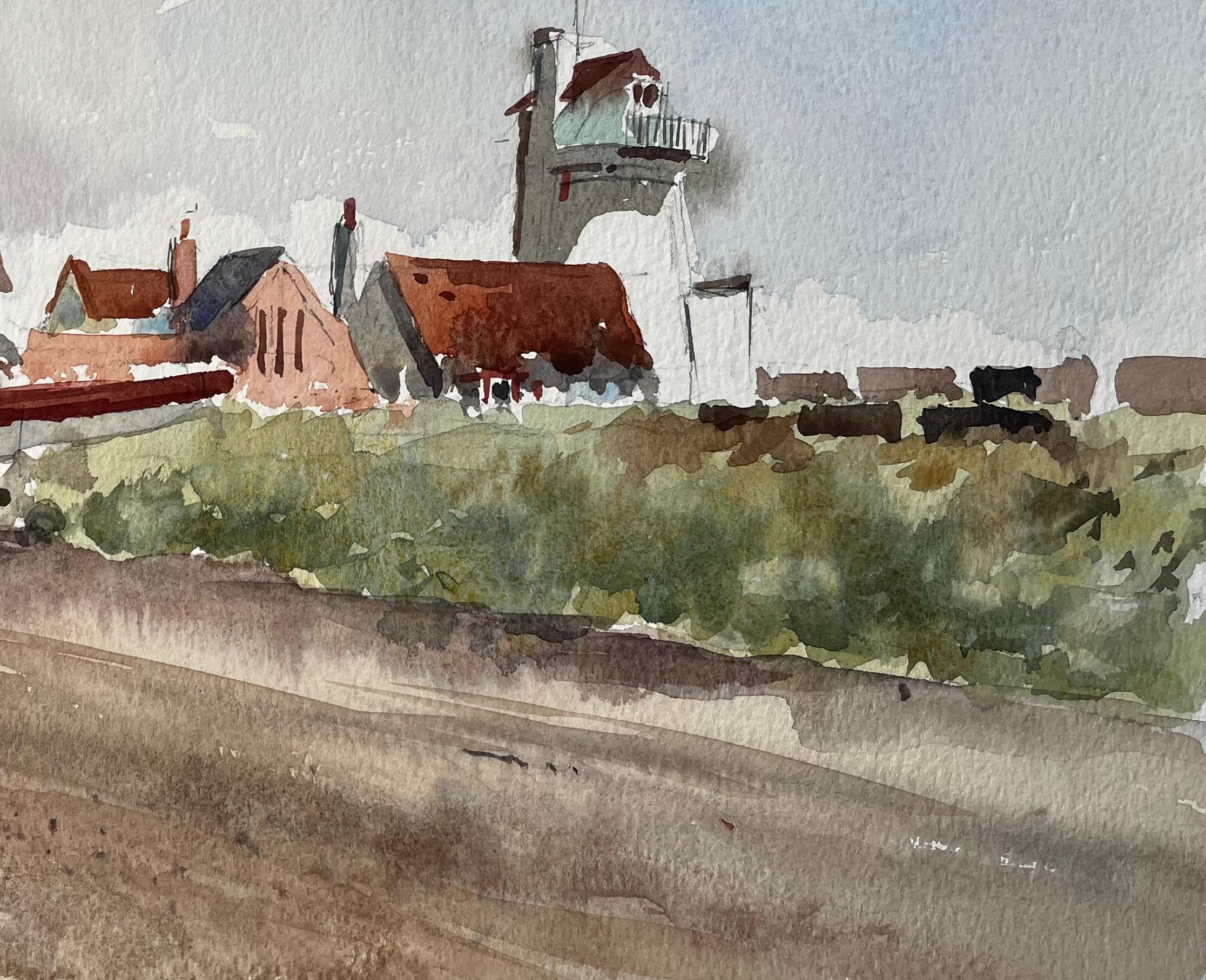 Original-Aquarell Aldeburgh Suffolk Coastal Tower Boote und Gebäude (Impressionismus), Painting, von Anthony Herbert