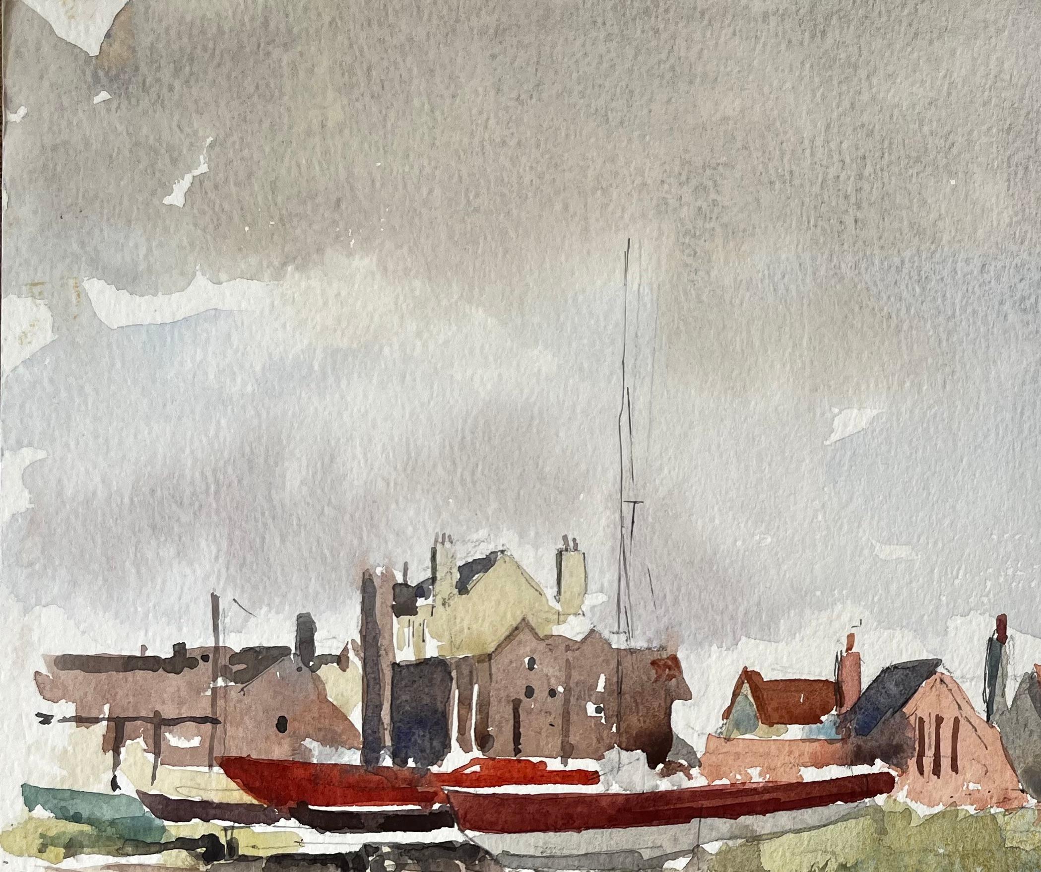 Original-Aquarell Aldeburgh Suffolk Coastal Tower Boote und Gebäude im Angebot 1