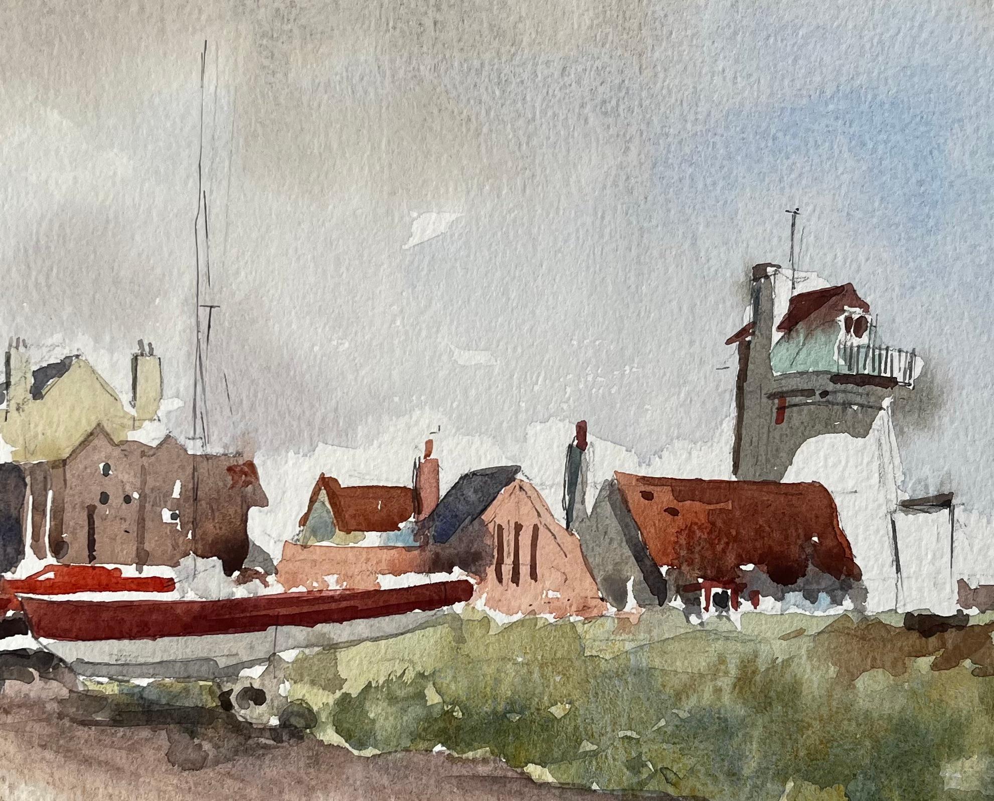 Original-Aquarell Aldeburgh Suffolk Coastal Tower Boote und Gebäude im Angebot 2