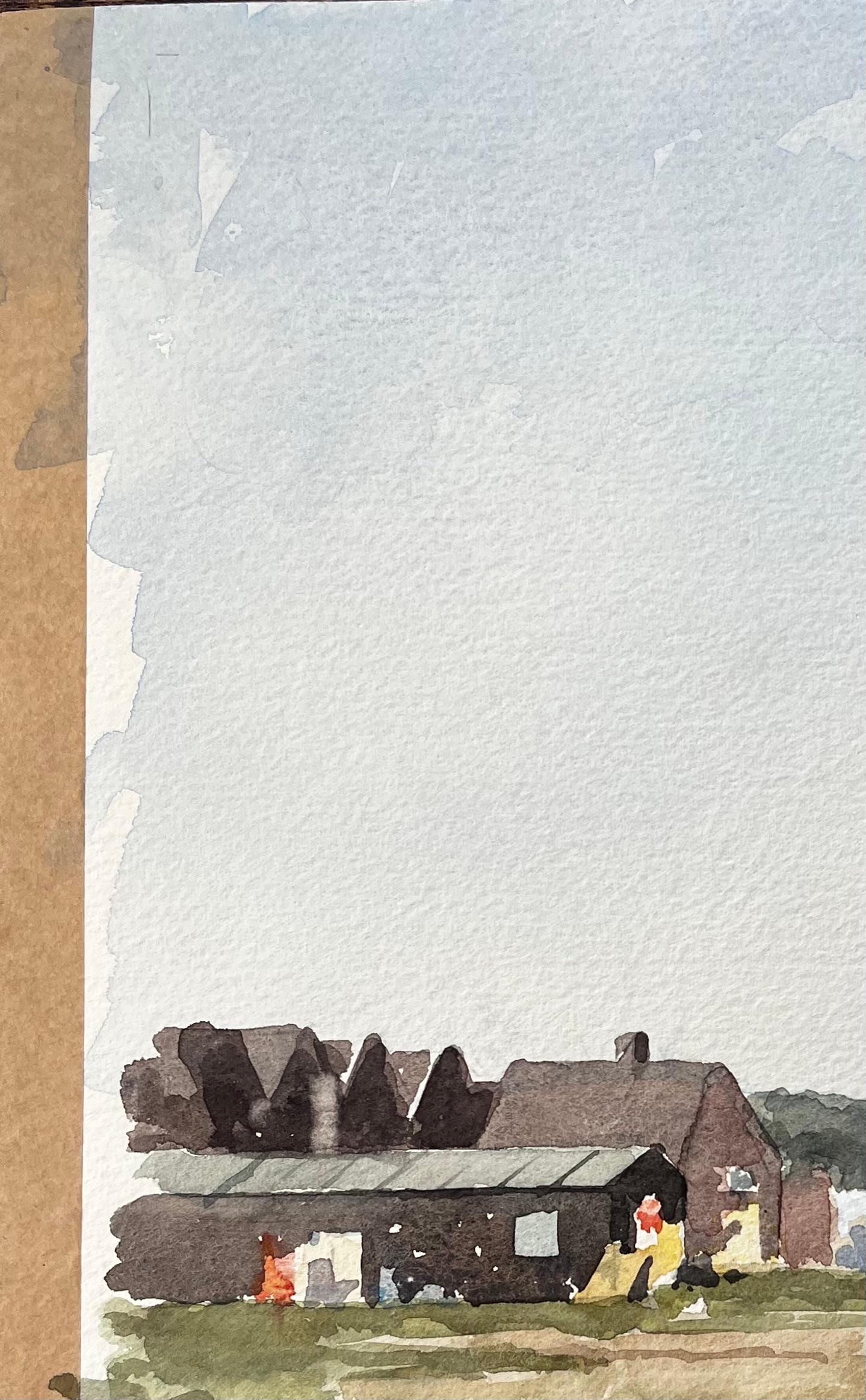 Aquarelle originale Blakesley Quay Suffolk Coastal Bâtiments et scène de sable en vente 2