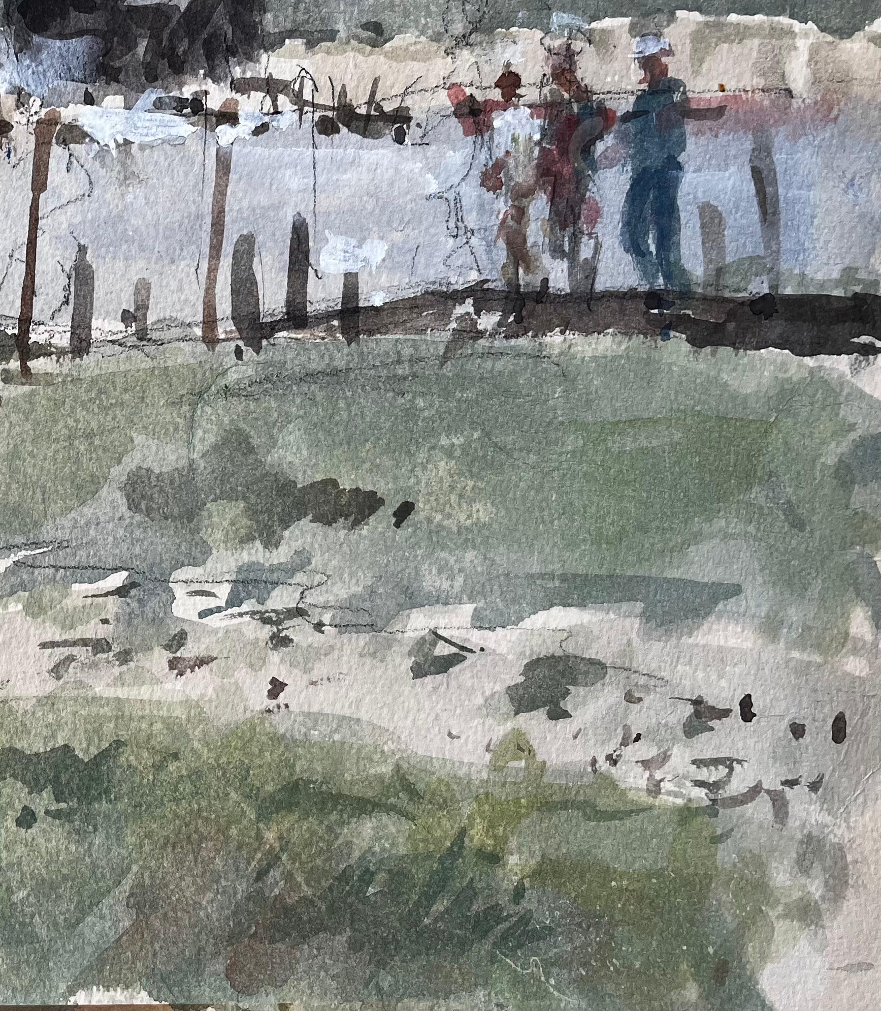 Title: Original Watercolour Riverside Jetty with Figures 2006 by Tony Herbert
By Tony Herbert (1927-2024)
Medium: Watercolor on artists paper
Size: 11 x 15 inches
Condition: Good overall; minor corner wear and subtle warping to paper