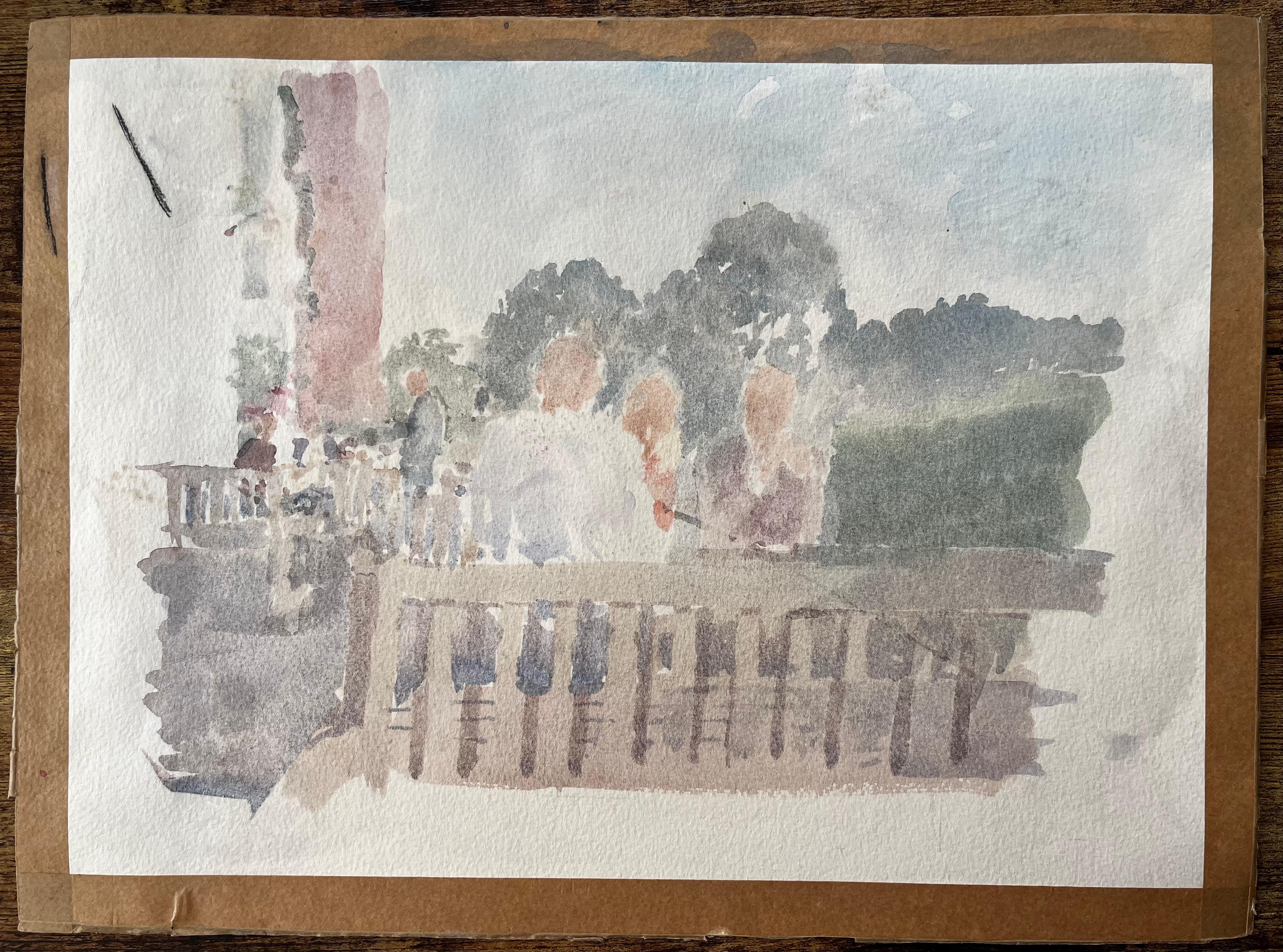 Original Watercolour Riverside Jetty with Figures 2006 by Tony Herbert For Sale 3