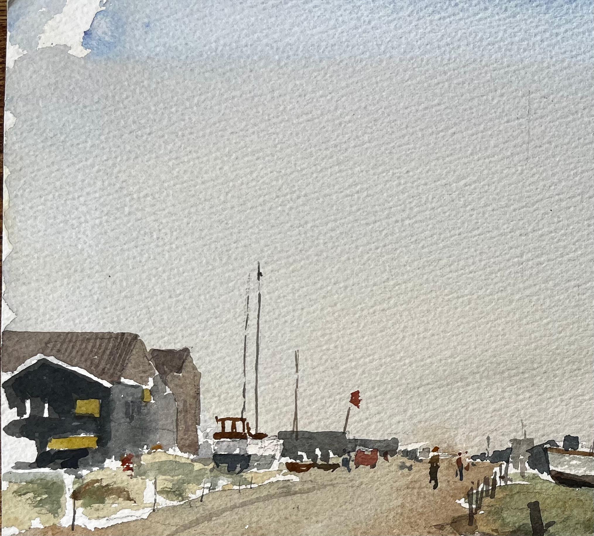 Original-Aquarell Southwold Harbour Küstenszene mit Booten und Steg im Angebot 1