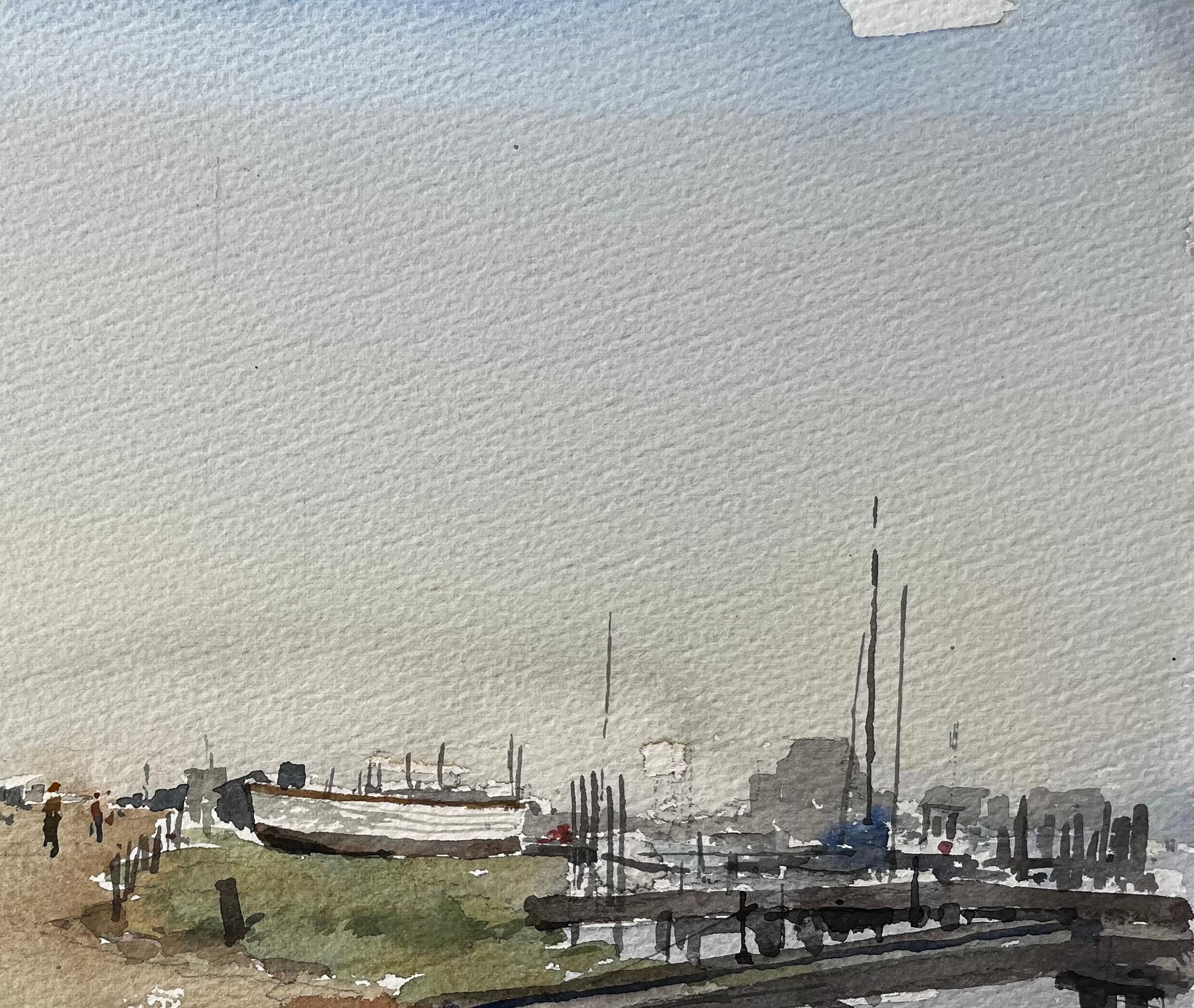Original-Aquarell Southwold Harbour Küstenszene mit Booten und Steg im Angebot 2