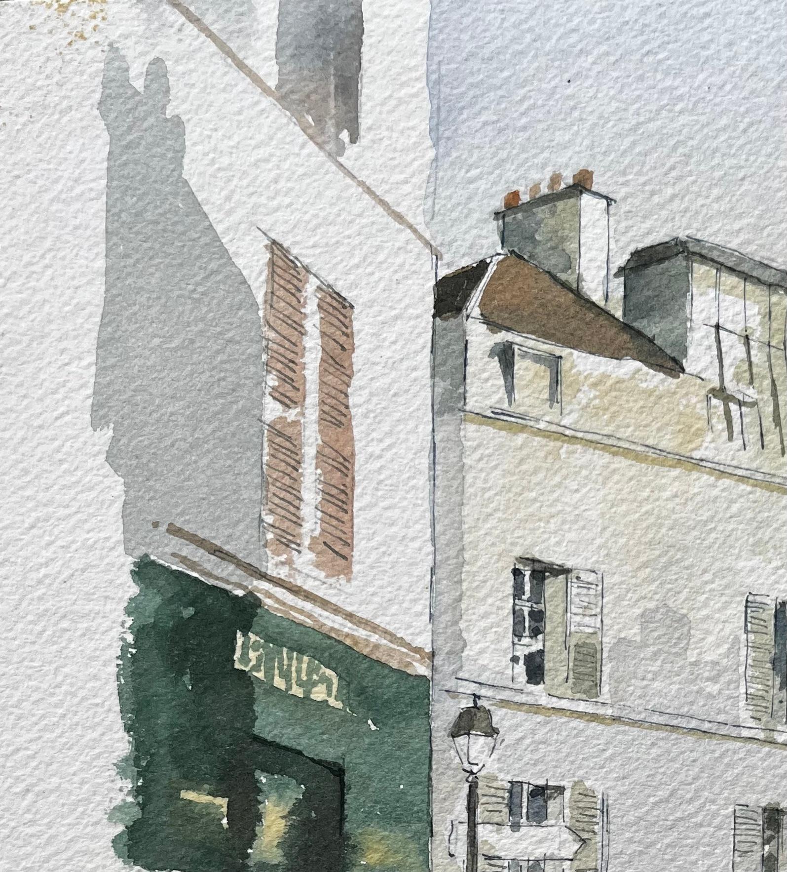 Titel: Pariser Straßenszene mit Le Consulat Café und klassischer Montmartre-Architektur
Von Tony Herbert (1927-2024)
Unterschrieben: Linke untere Ecke
Medium: Aquarell auf Papier, ungerahmt
Größe: 9,75 Zoll (Höhe) x 8 Zoll (Breite)
Zustand: gut,