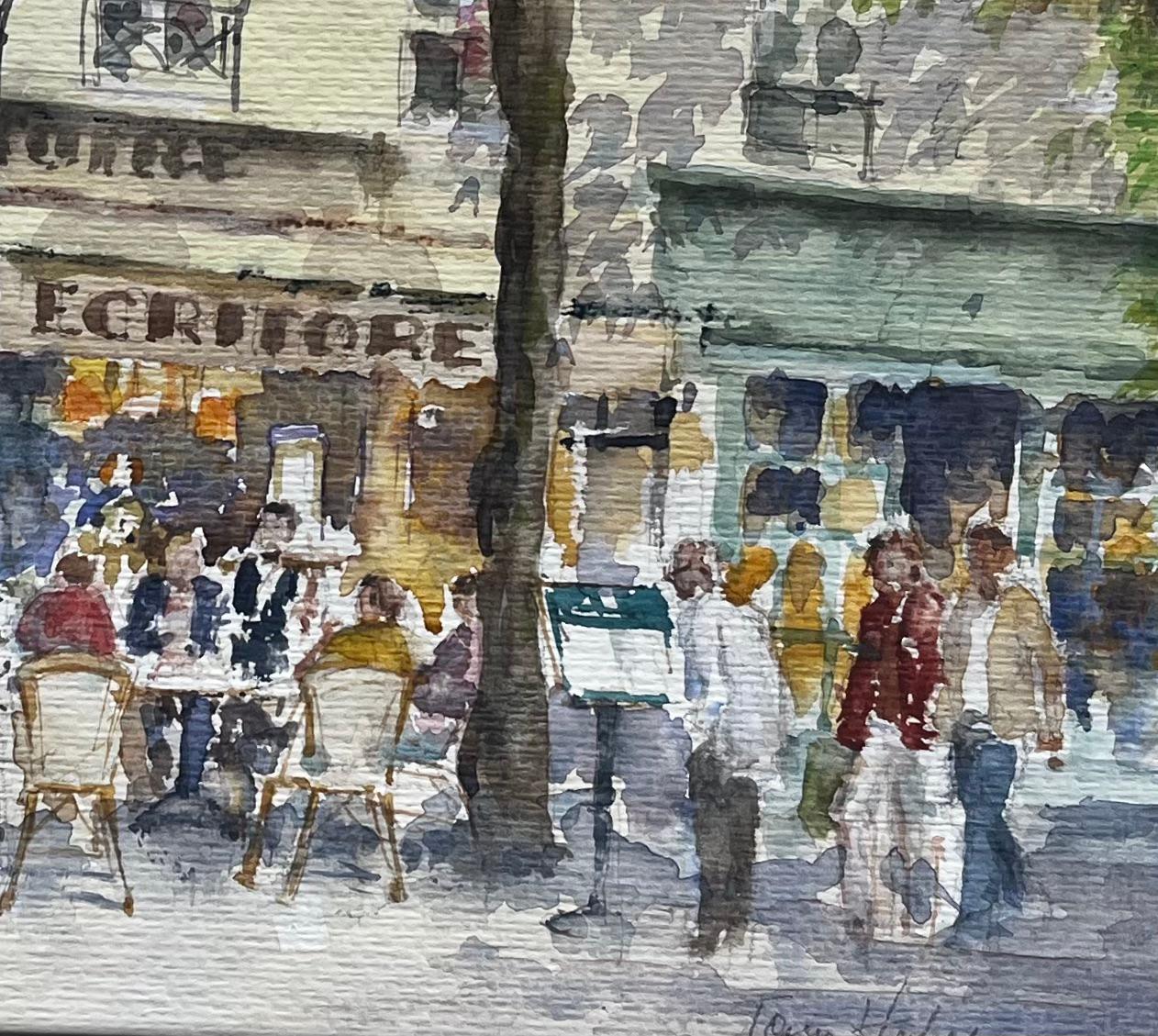 Parisian Street Café Scene with Diners and Trees Original City Watercolour - Impressionist Painting by Anthony Herbert