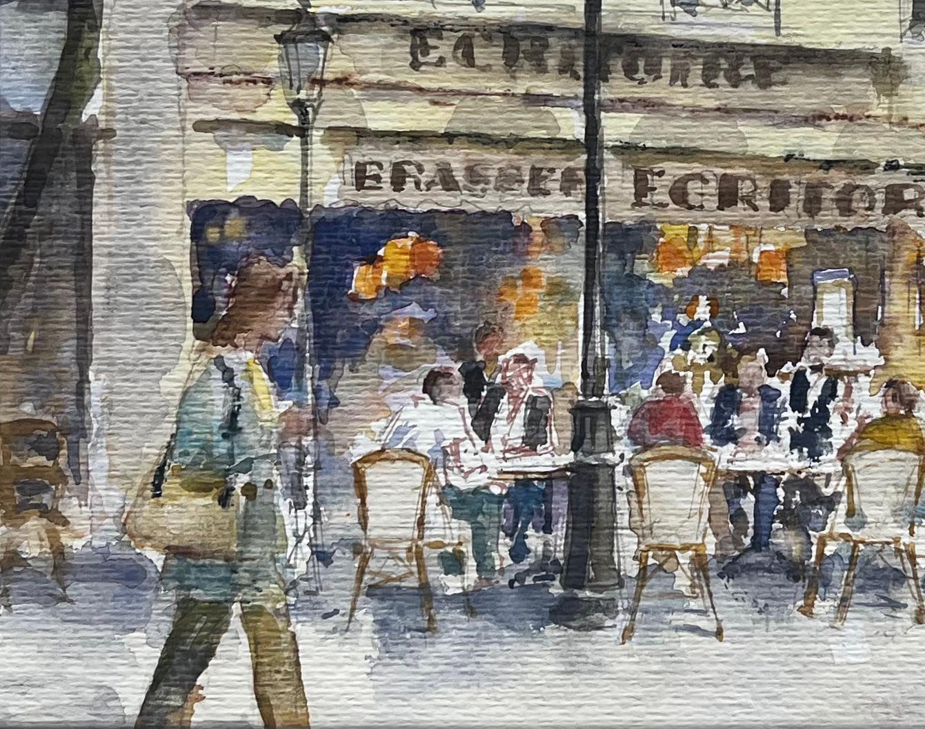Title: Parisian Street Café Scene with Diners and Trees Original City Watercolour
By Tony Herbert (1927-2024)
Signed: Bottom right
Medium: Watercolor on paper, mounted
Size: 14 inches (height) x 17 inches (width)
Condition: good, with some signs on