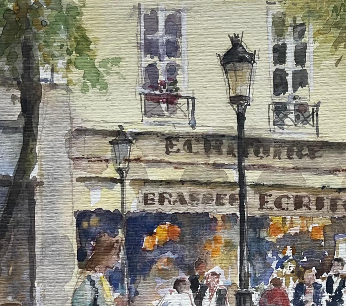 Parisian Street Café Scene with Diners and Trees Original City Watercolour For Sale 1