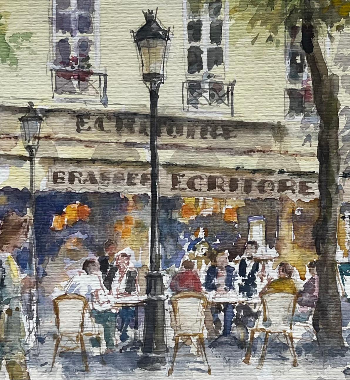 Parisian Street Café Scene with Diners and Trees Original City Watercolour For Sale 2