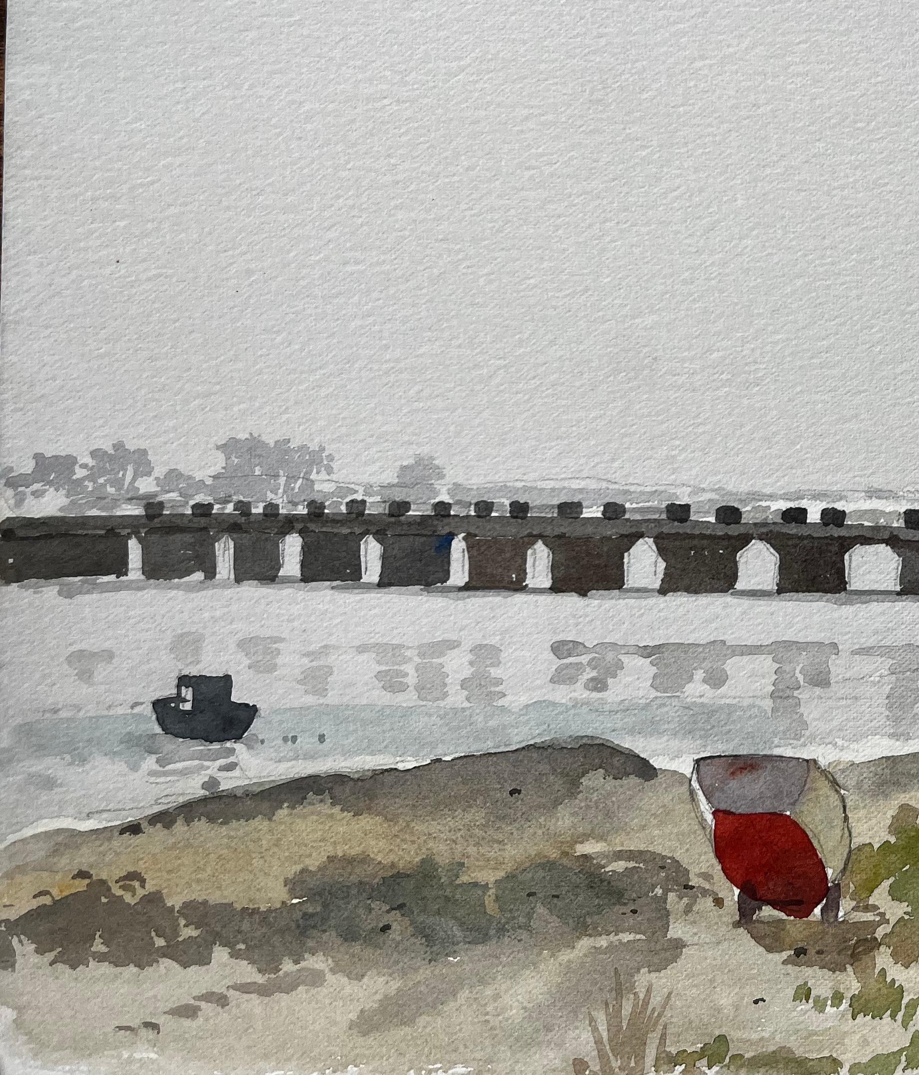Titre : Pont Bel Bretagne Pont arqué sur l'eau avec bateaux amarrés et coque rouge 1988
Par Tony Herbert (1927-2024)
Signé : Coin inférieur droit
Moyen d'expression : Aquarelle sur papier, non encadrée
Taille : 11,25 pouces (hauteur) x 15,25 pouces