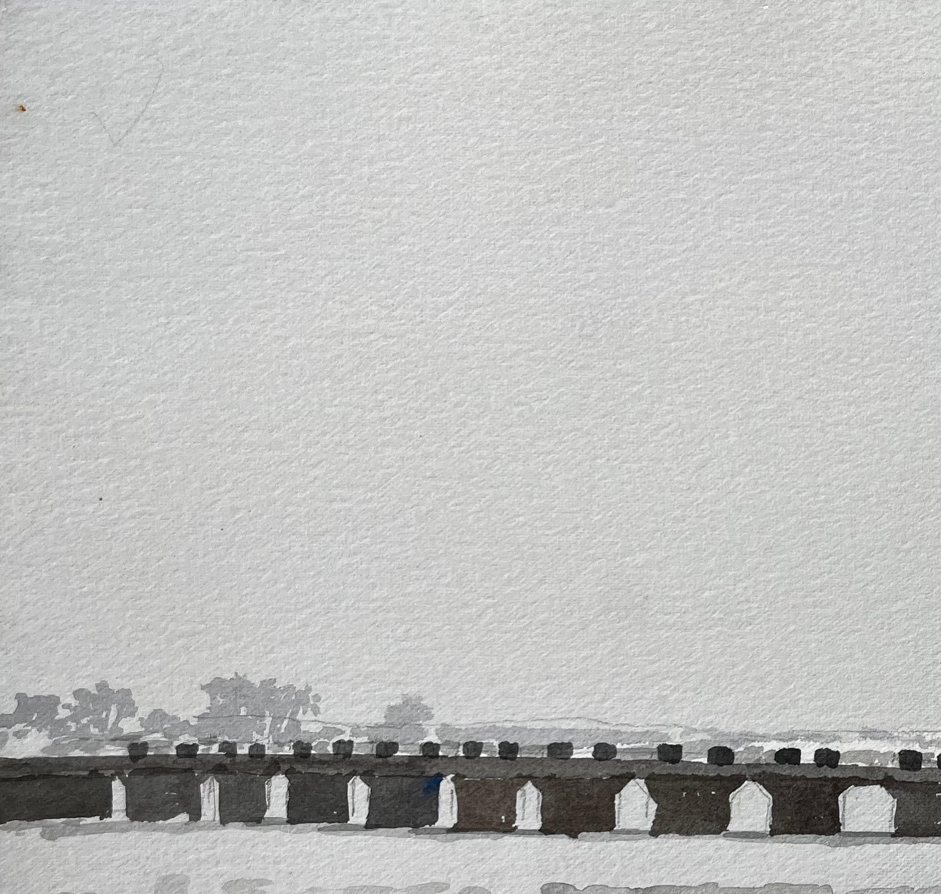 Pont Bel Bretagne Pont arqué au-dessus de l'eau avec bateaux amarrés et coque rouge 1988 en vente 1