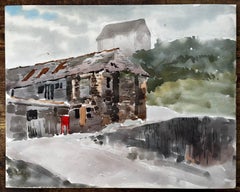 Port Quinn North Cornwall Stone Cottage and Hillside Watercolour Painting 1977