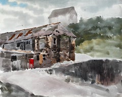 Port Quinn North Cornwall Stone Cottage und Berghang Aquarell 1977