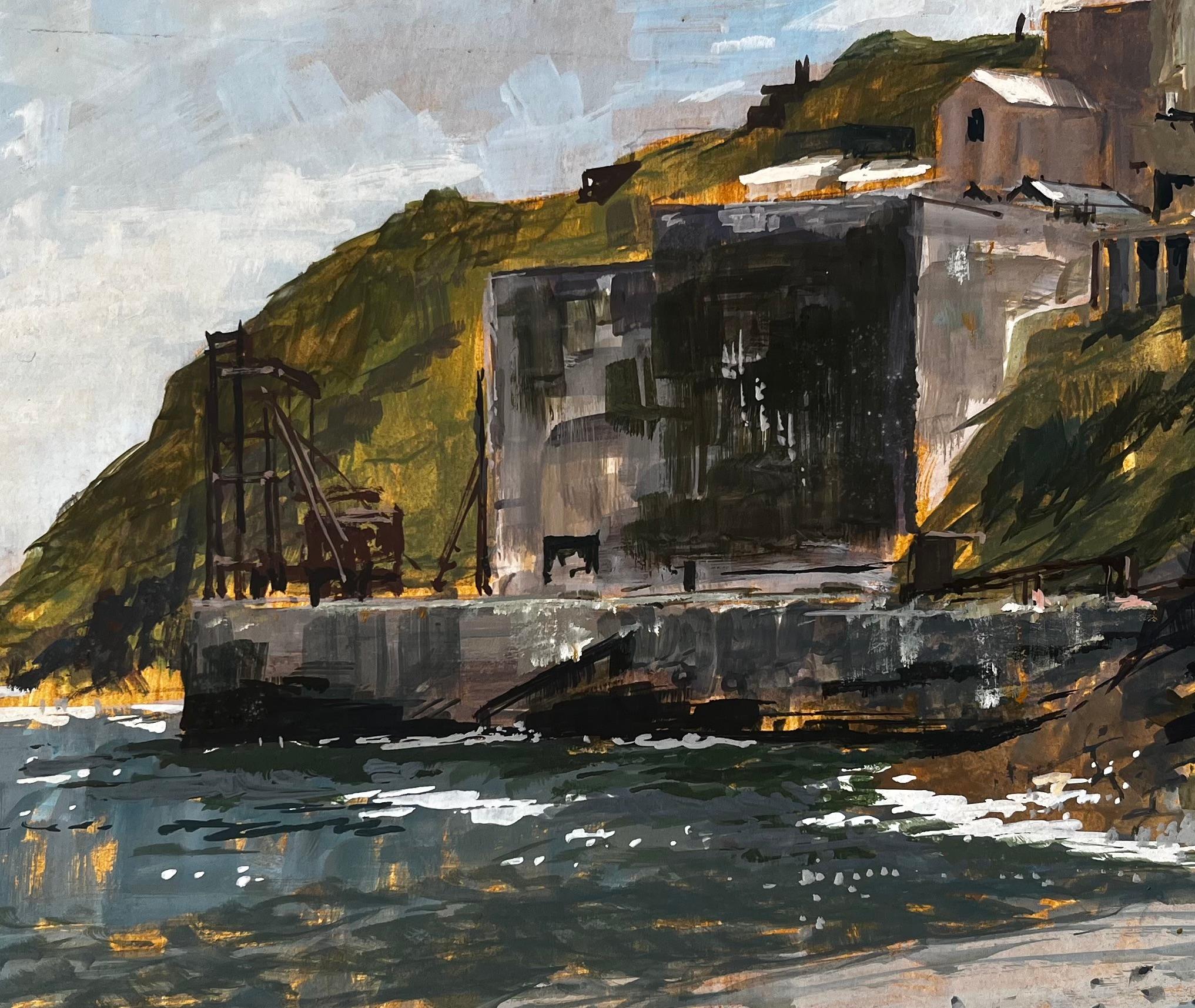 Porthonstock Cornwall Clifftop Coastal Industrieruinen Acryl auf Karton 1968 im Angebot 2