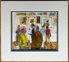 Vista privada Escena de galería con amantes del arte y cuadros expuestos Acuarela