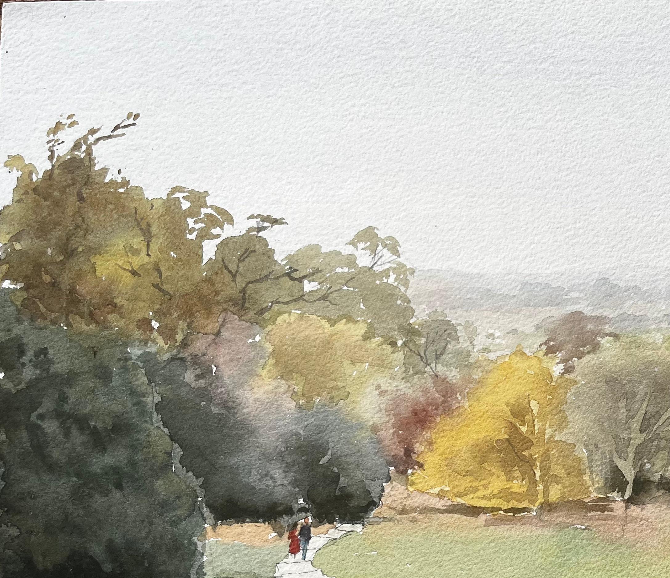 Richmond Park Landschaft Gemälde Blick von Pembroke Lodge Herbstbäume im Angebot 1