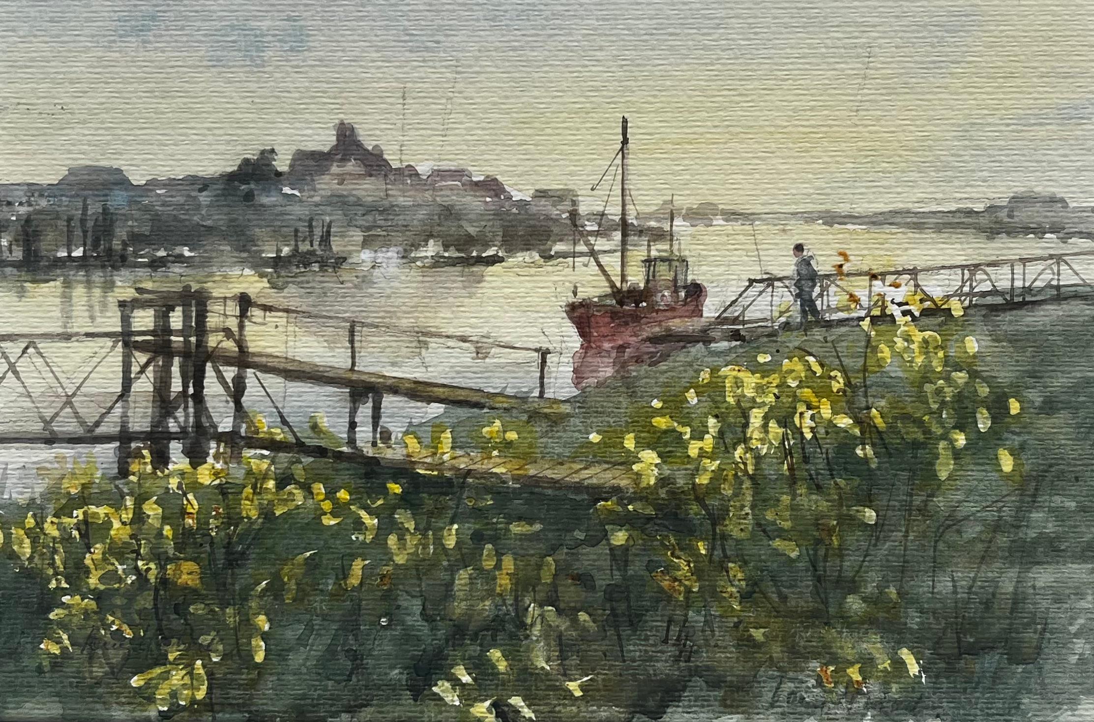 Boat Landscape Drawings and Watercolors