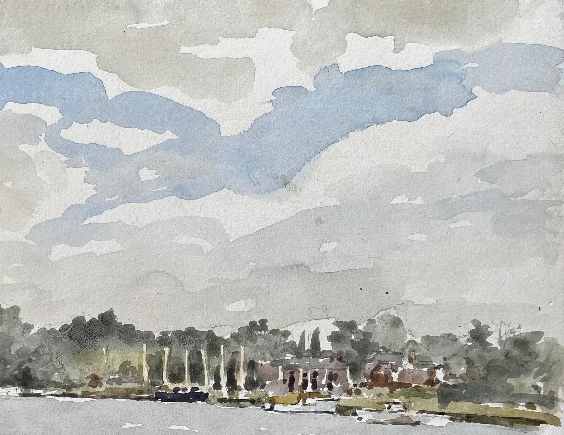 Flusslandschaft der Themse bei Cookham mit Booten und Bäumen unter Sommerhimmel 1976 im Angebot 1