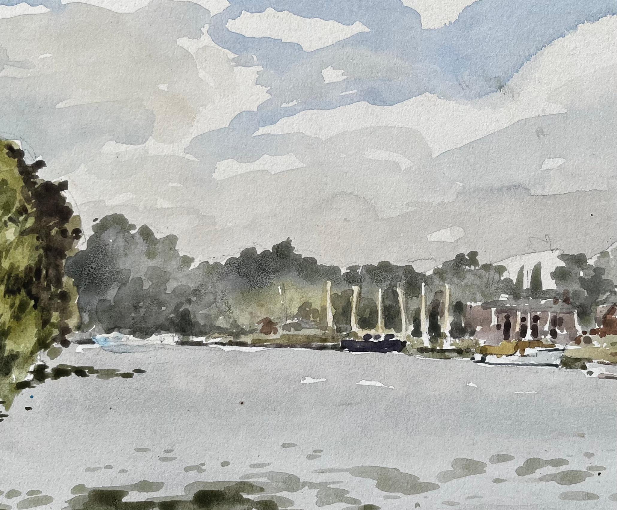 Flusslandschaft der Themse bei Cookham mit Booten und Bäumen unter Sommerhimmel 1976 im Angebot 2