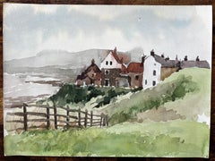 Robin Hoods Bay Cliffside Cottages and Sea View with Fence Yorkshire 1983